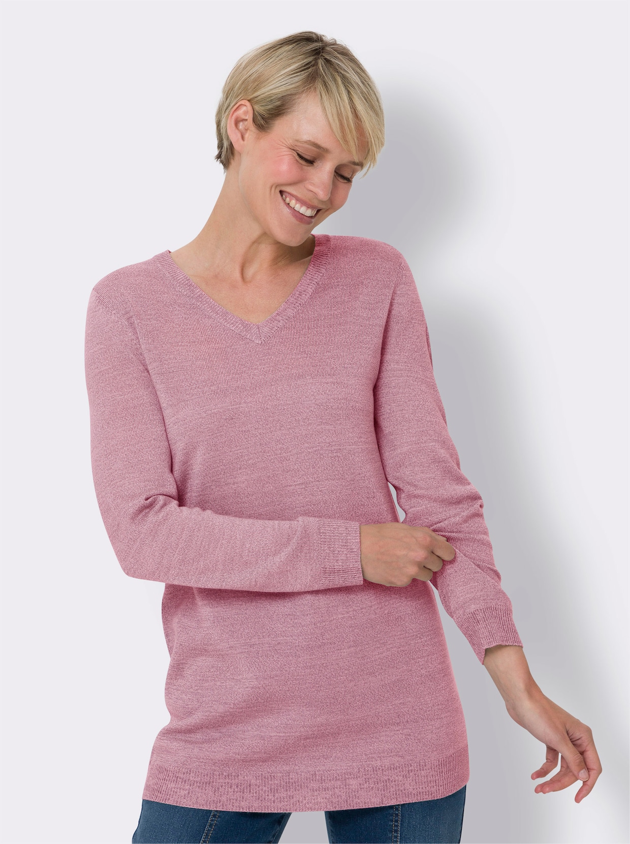 Longpullover - altrosa-ecru-meliert