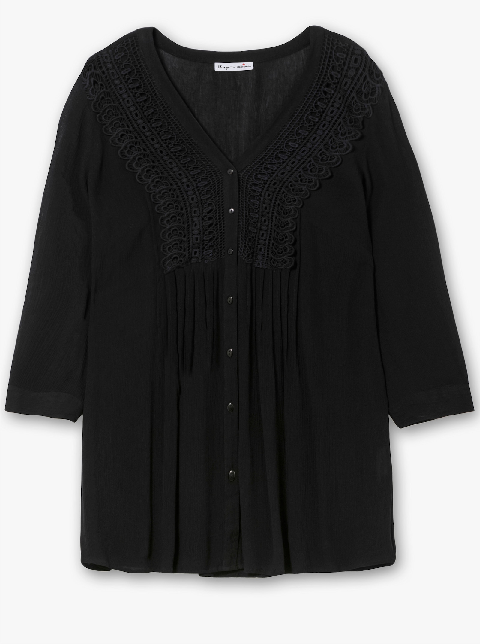 sheego by Joe Browns Crêpeblouse met biezen en gehaakt kant - zwart