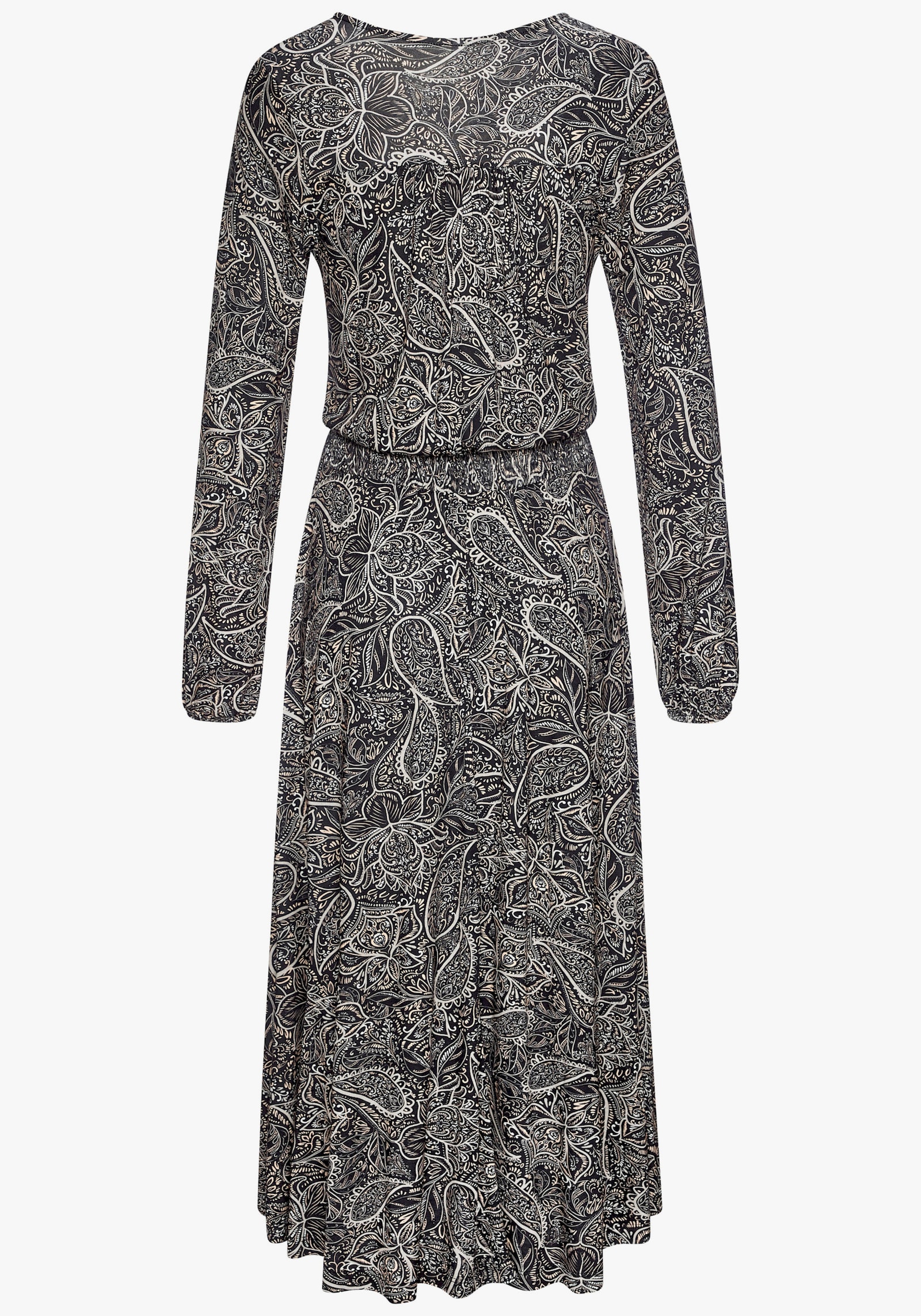 LASCANA Maxikleid - schwarz-creme-grau bedruckt