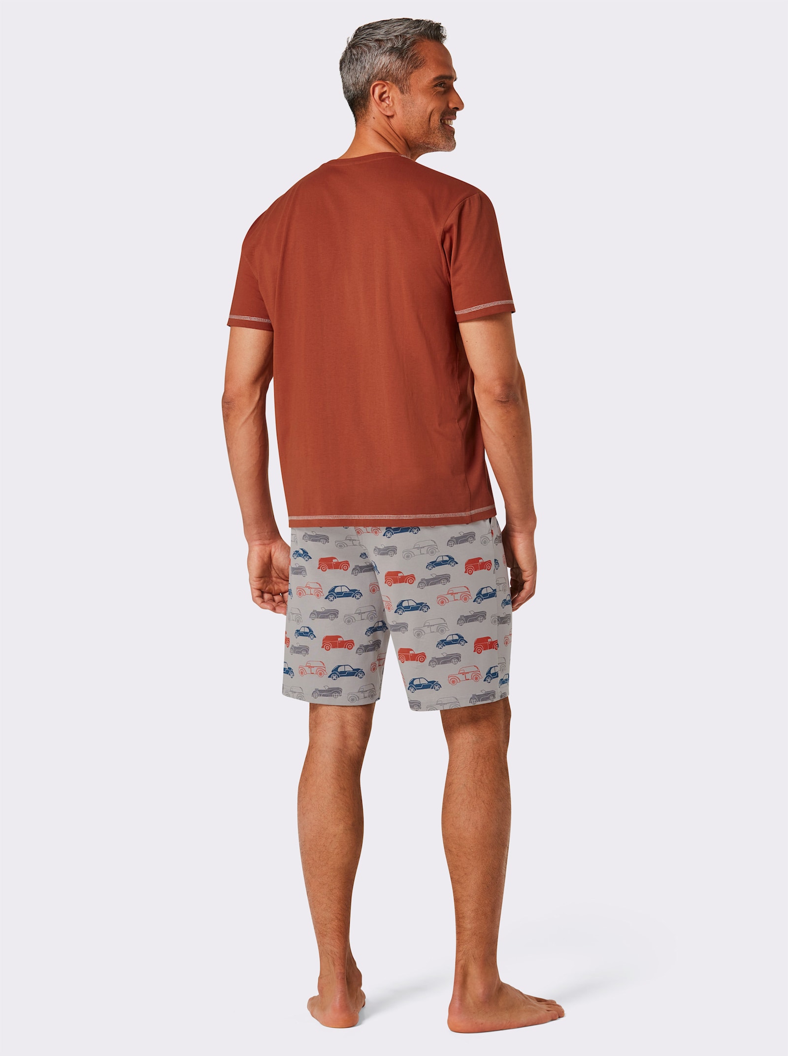 wäschepur men Shorty - rostrot-steingrau-bedruckt