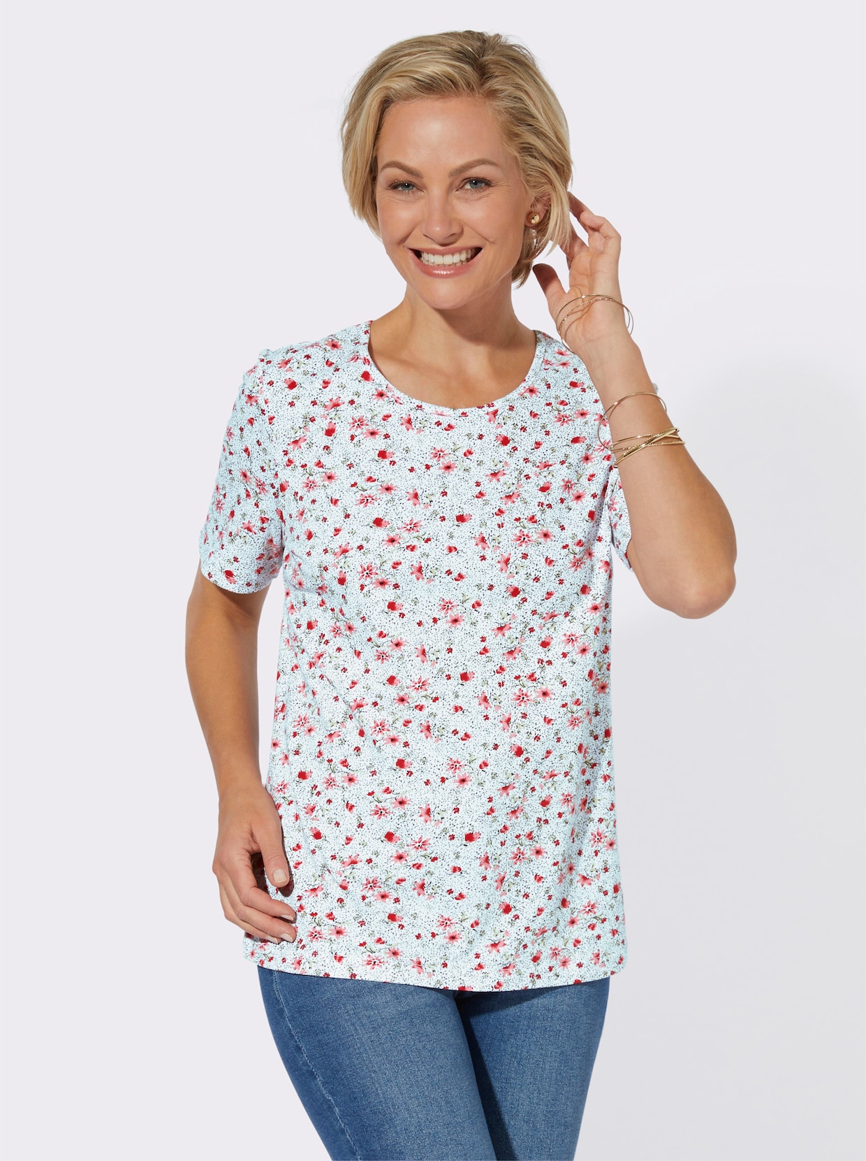 Shirt met ronde hals - flamingo/ecru bedrukt