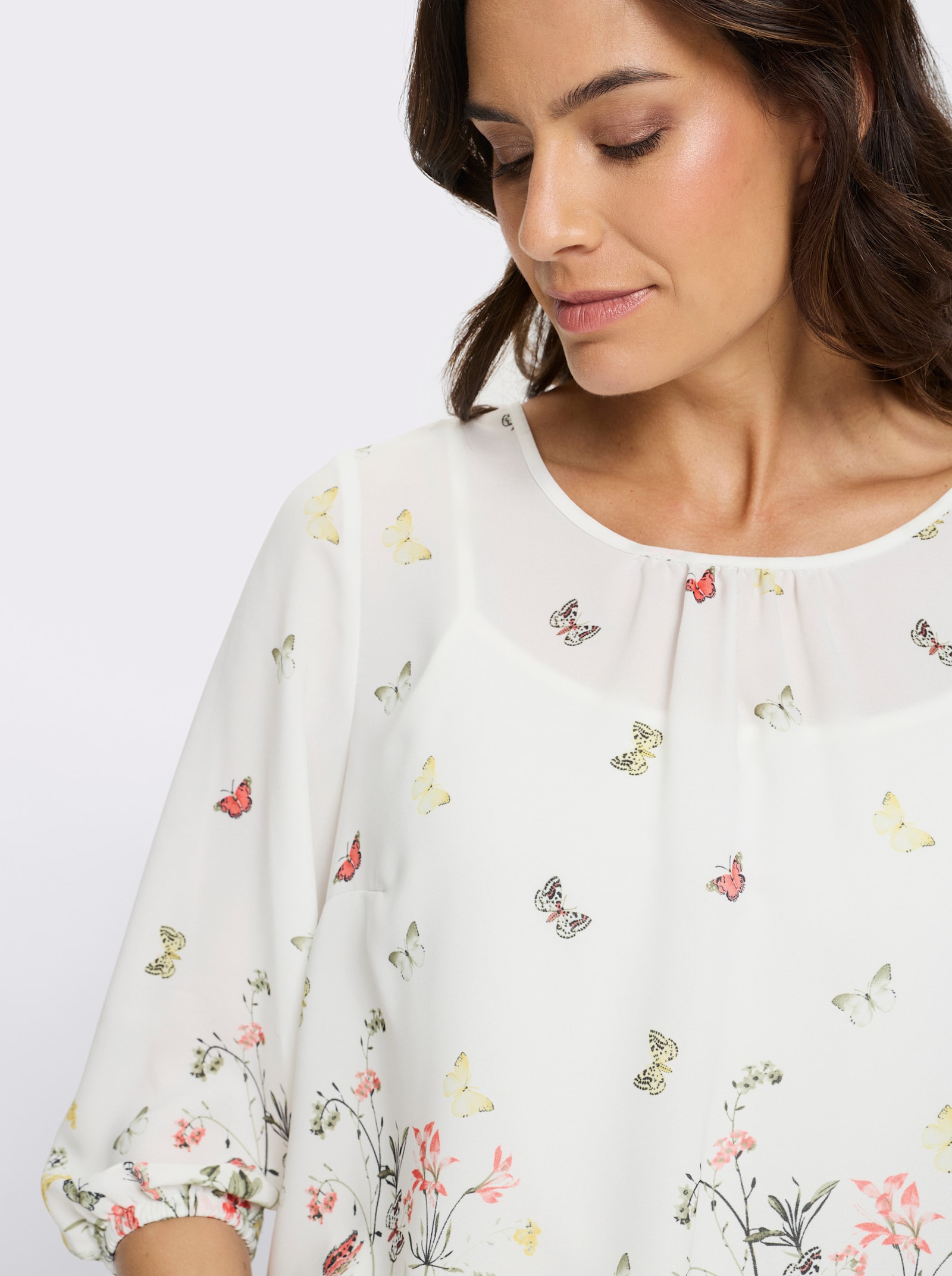 Druckbluse inklusive Jersey-Top - ecru-khaki-bedruckt