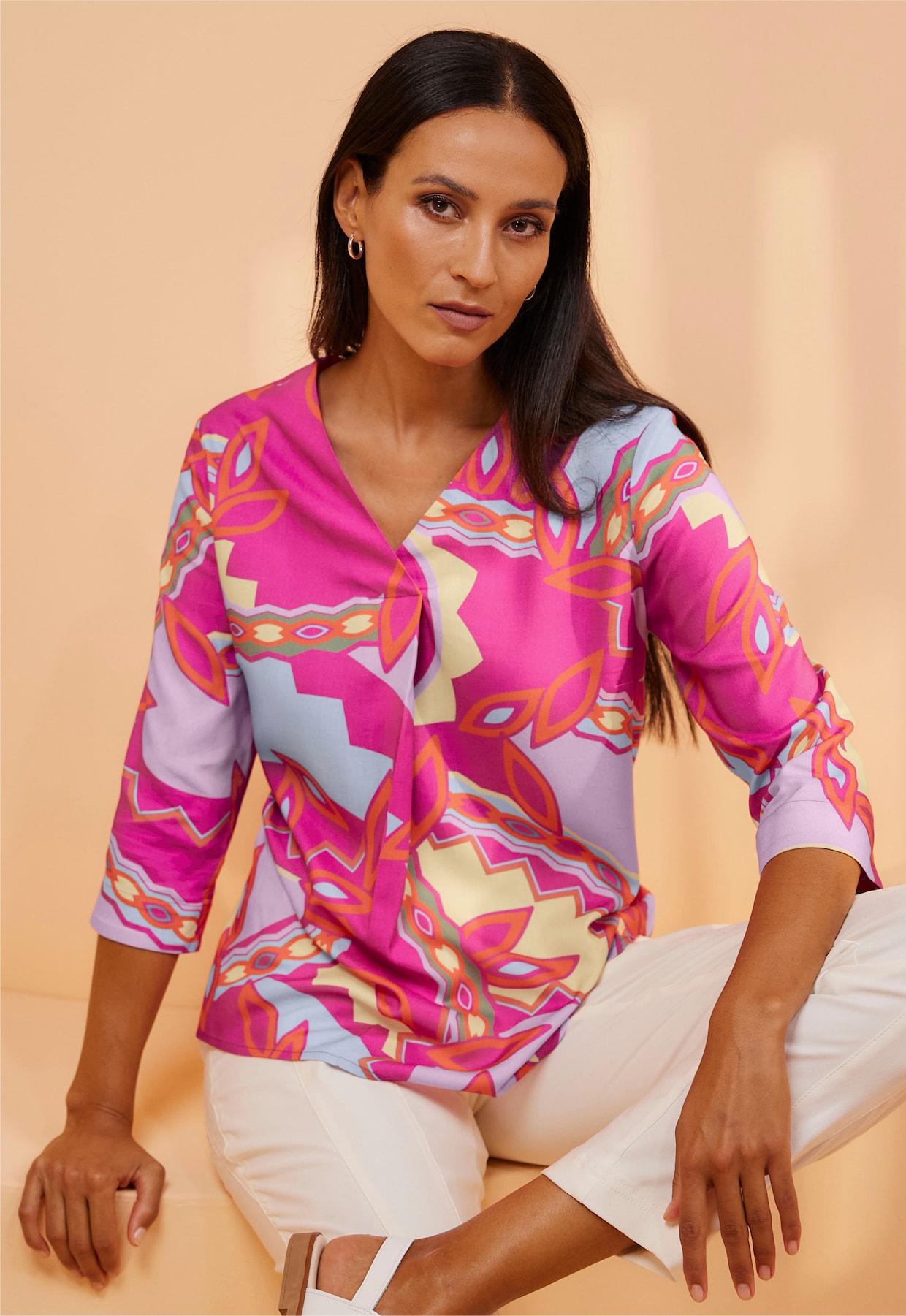 heine Blouse met print - oranje/fuchsia bedrukt