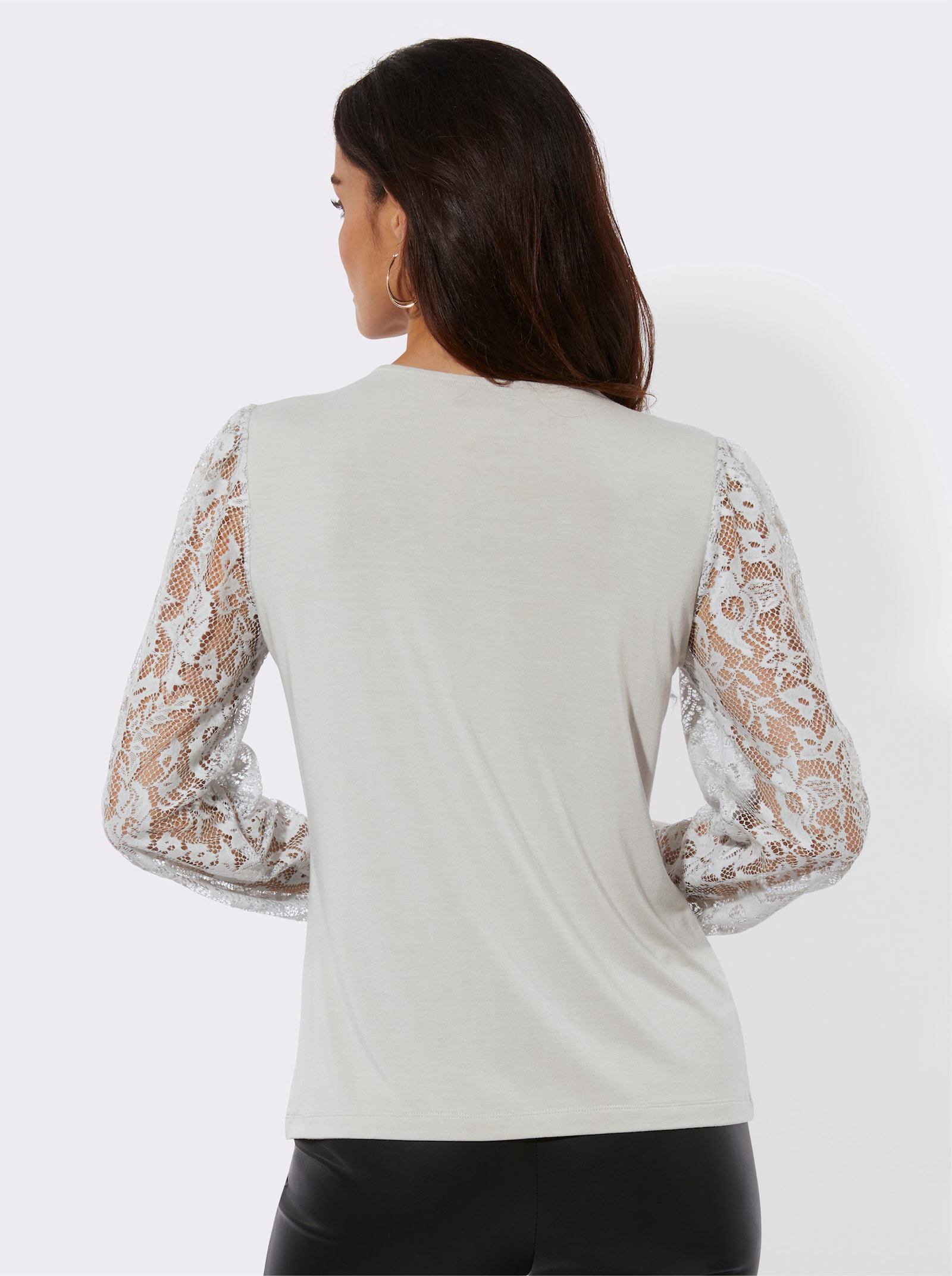 Spitzenshirt mit Lyocell - hellgrau