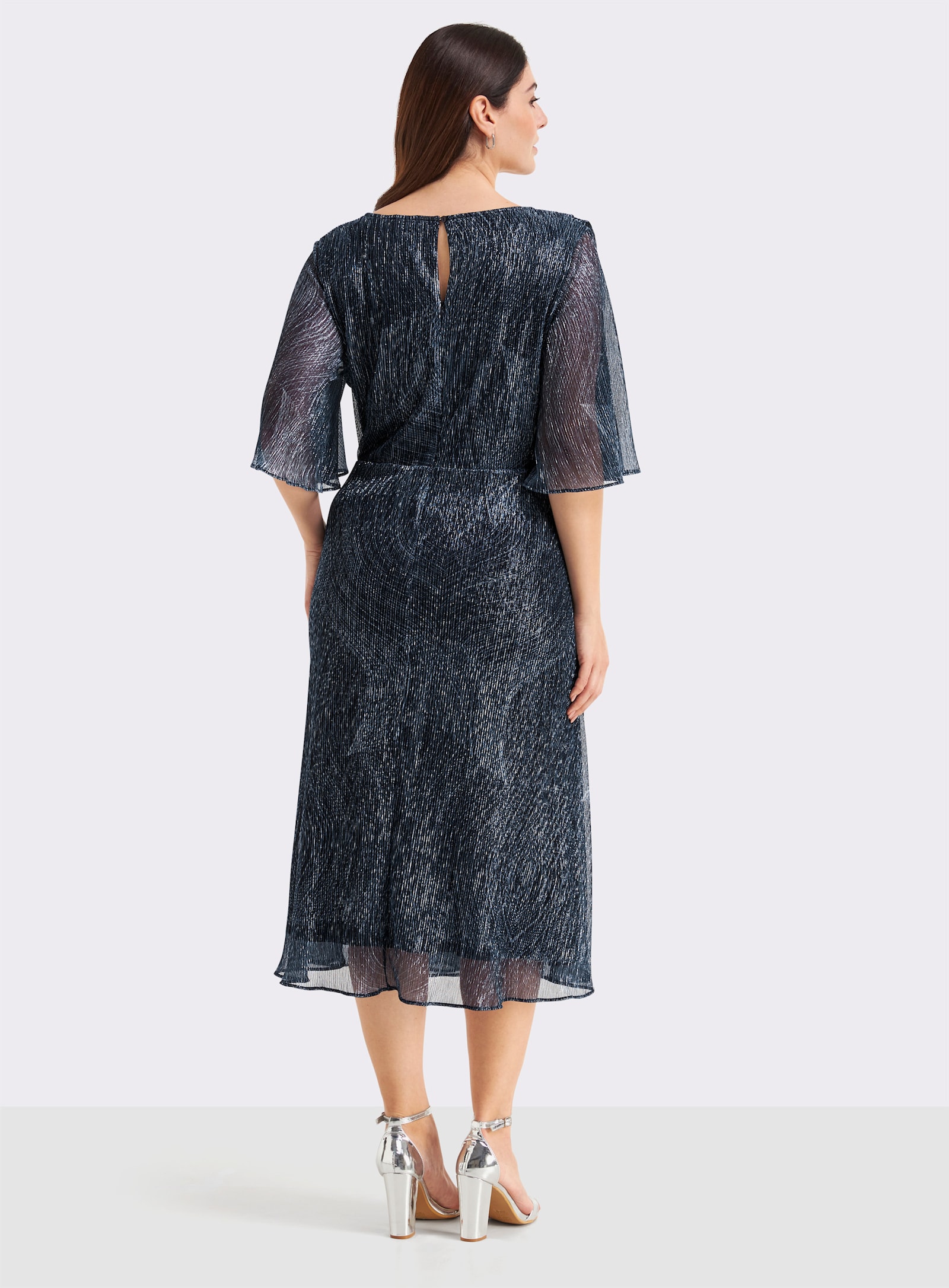 sheego Chiffonkleid mit Volant-Details - tiefblau-bleu-gemustert