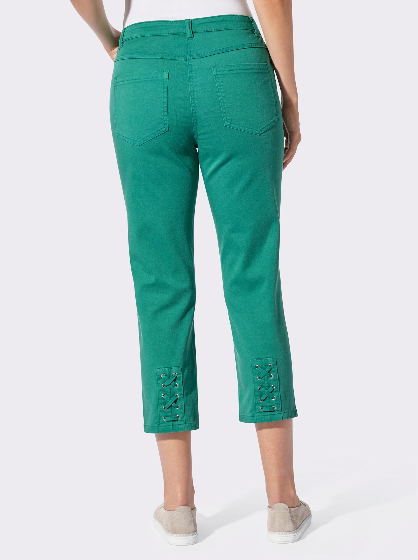 3/4-Jeans mit Bändchen-Verzierung - smaragd