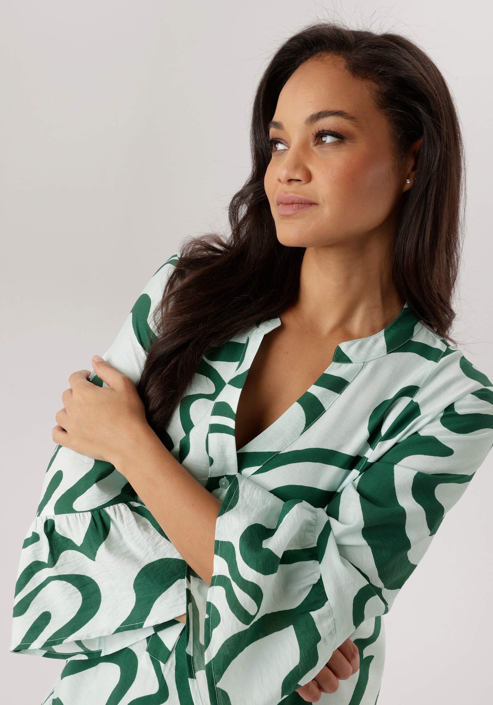 Aniston PLUS Midikleid - grün-weiß