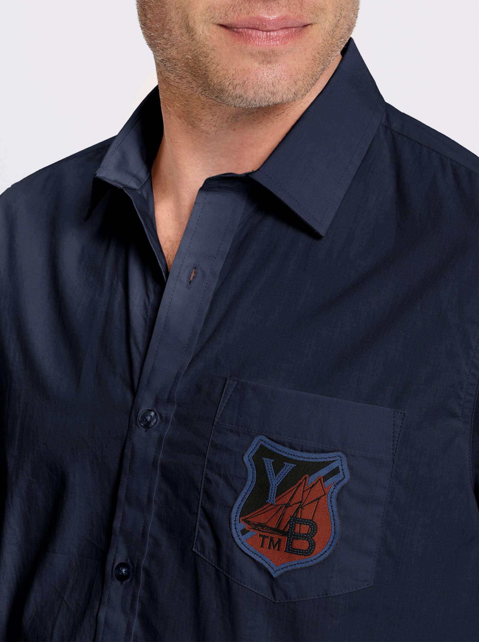 Catamaran Langarmhemd aus reiner Baumwolle, Popeline - marine