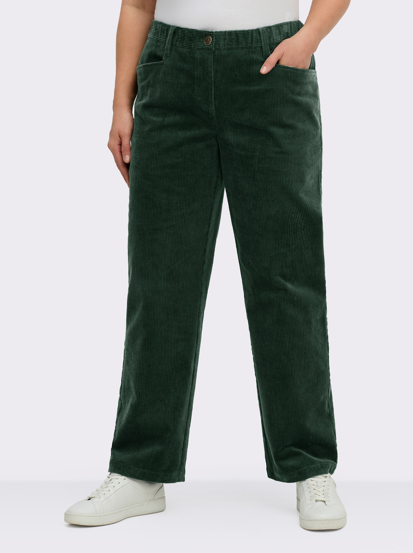 sheego Cordhose mit geradem Bein - moos