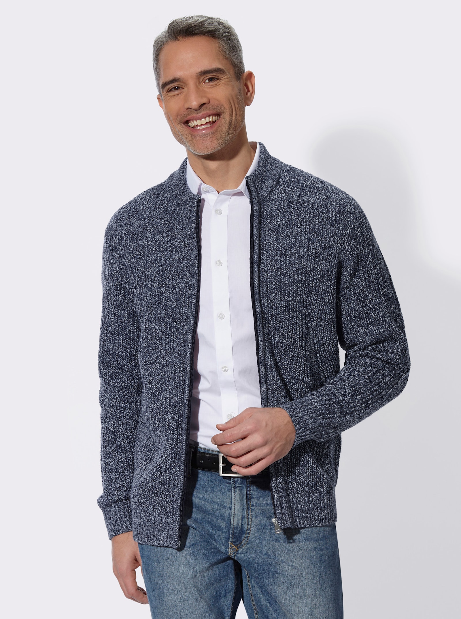 Strickjacke aus Melange-Strick - marine-meliert