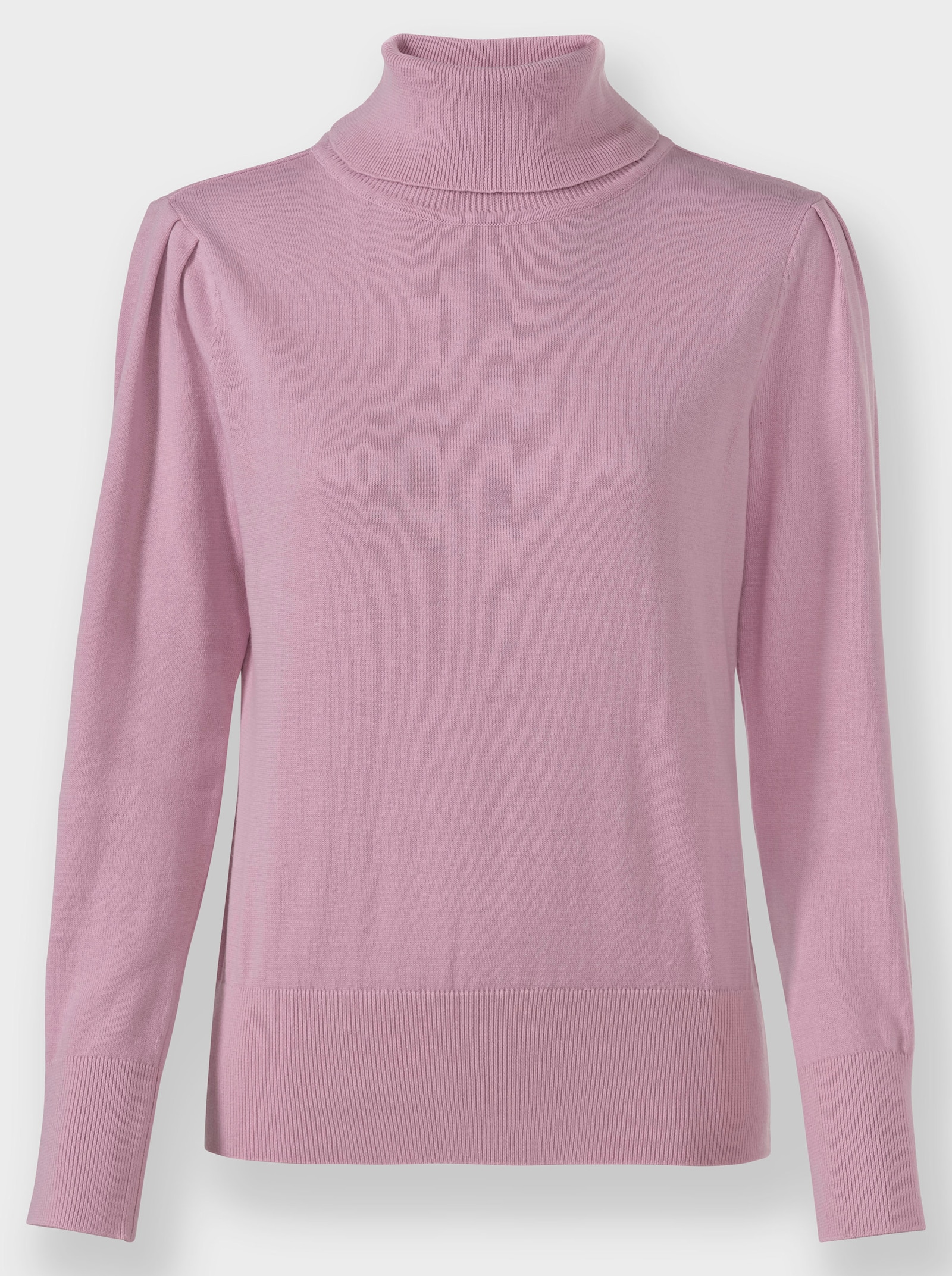 Svetr s rolákovým límcem a vysokými žebrovanými náplety - růžová