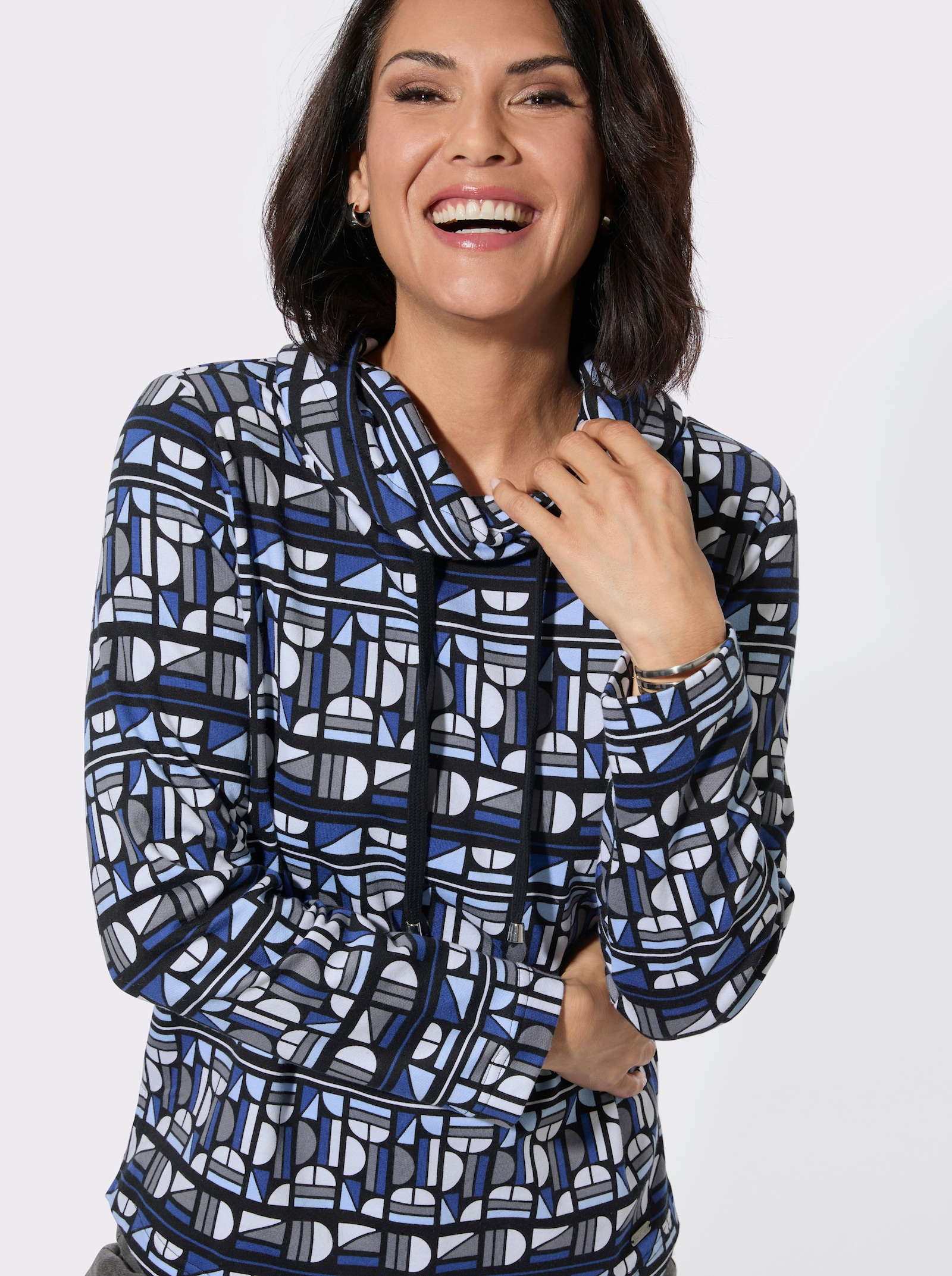 Sweatshirt mit Seitenschlitzen - royalblau-schwarz-bedruckt