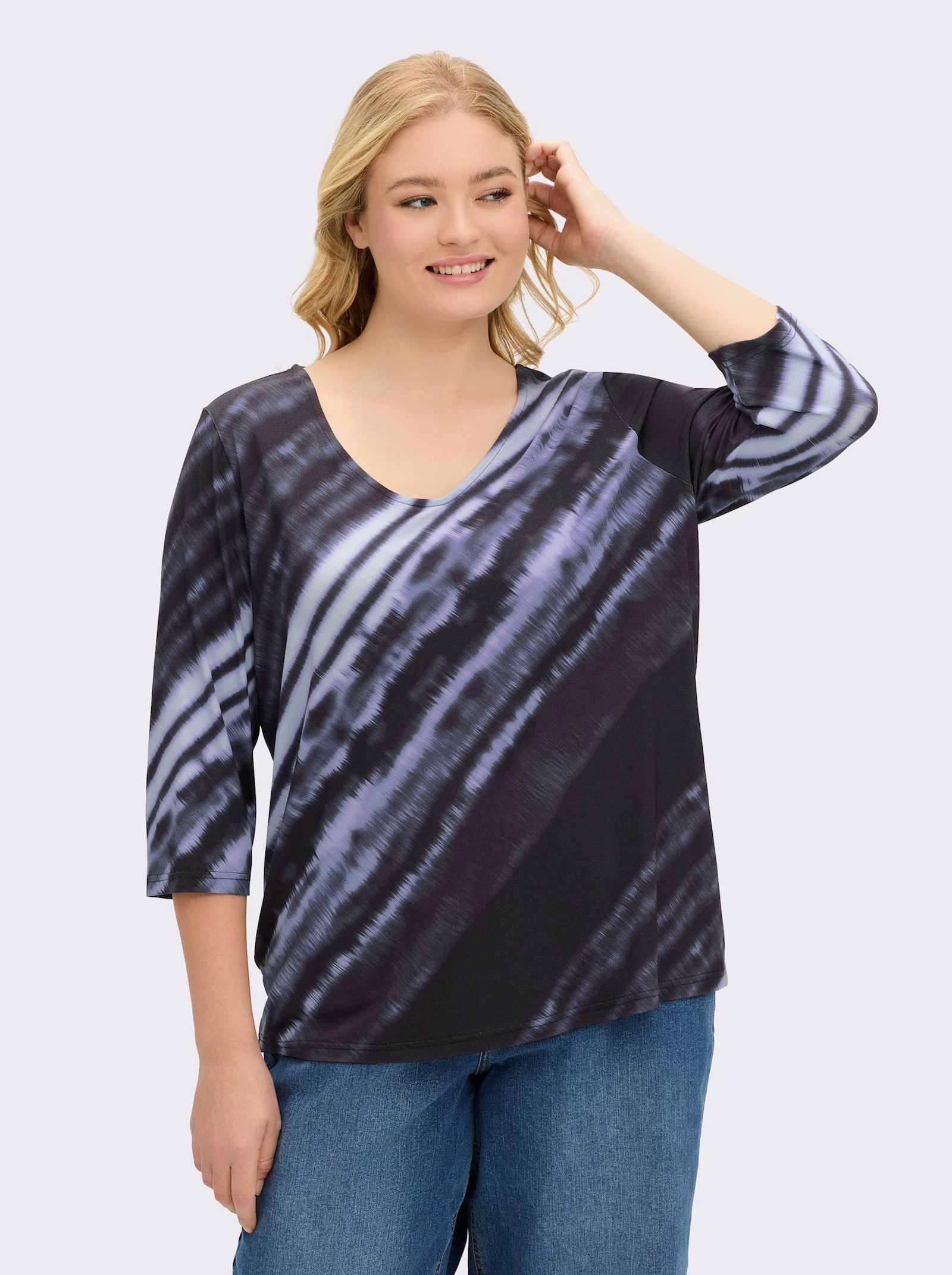 3/4-Arm-Shirt mit diagonalem Druck - marine-bleu-bedruckt