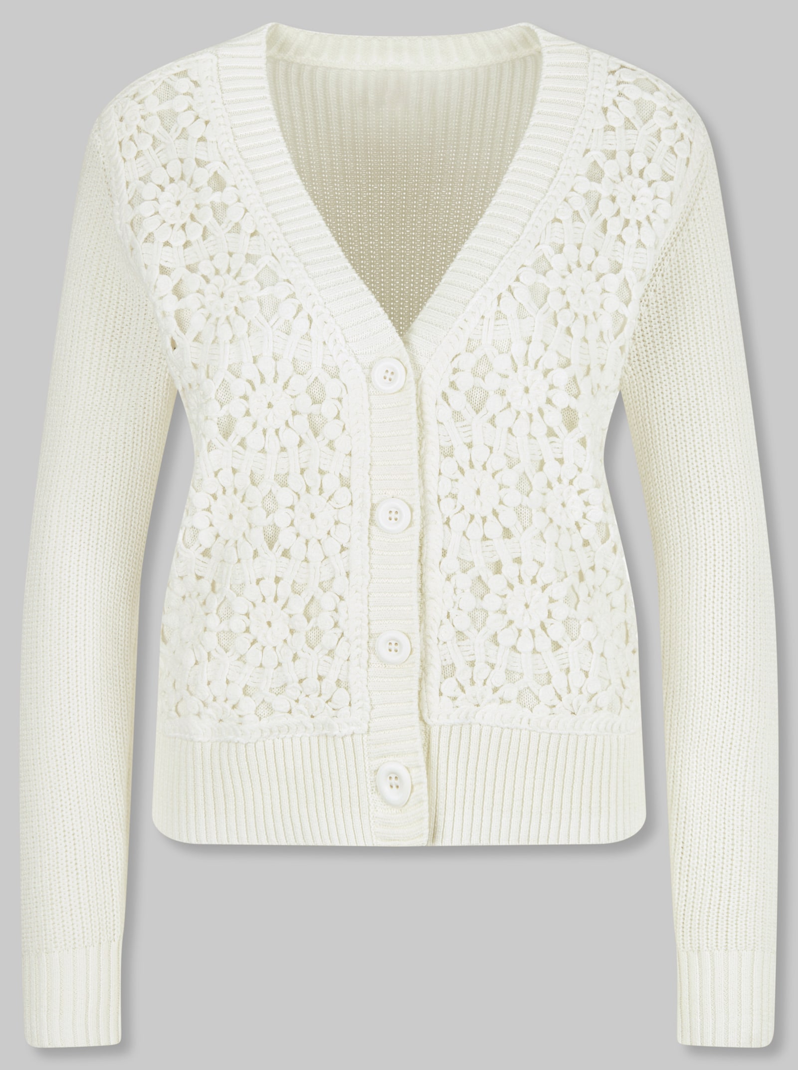 heine Strickjacke mit floraler Spitze - ecru