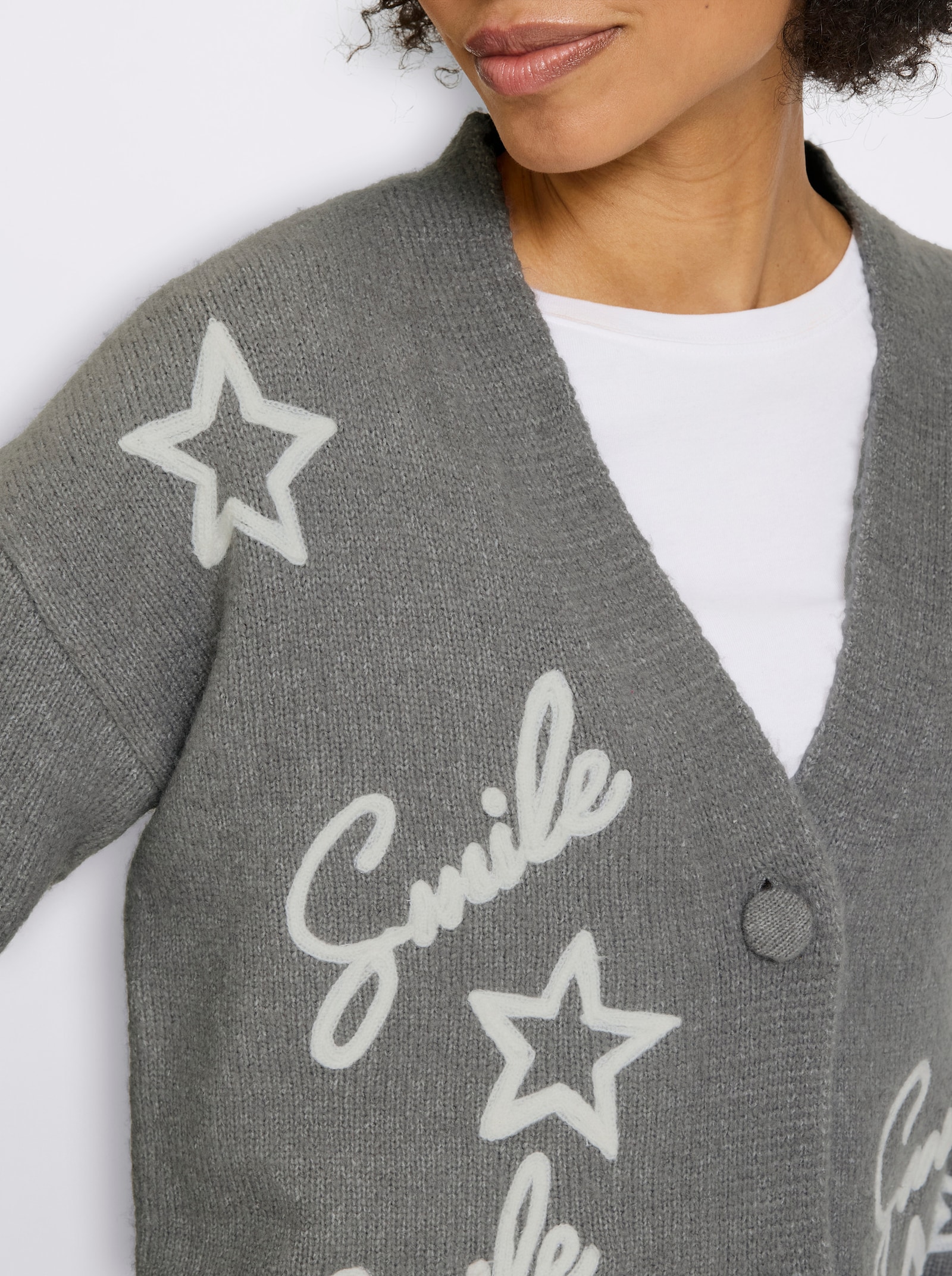 heine Vest met borduursel - grijs gemêleerd