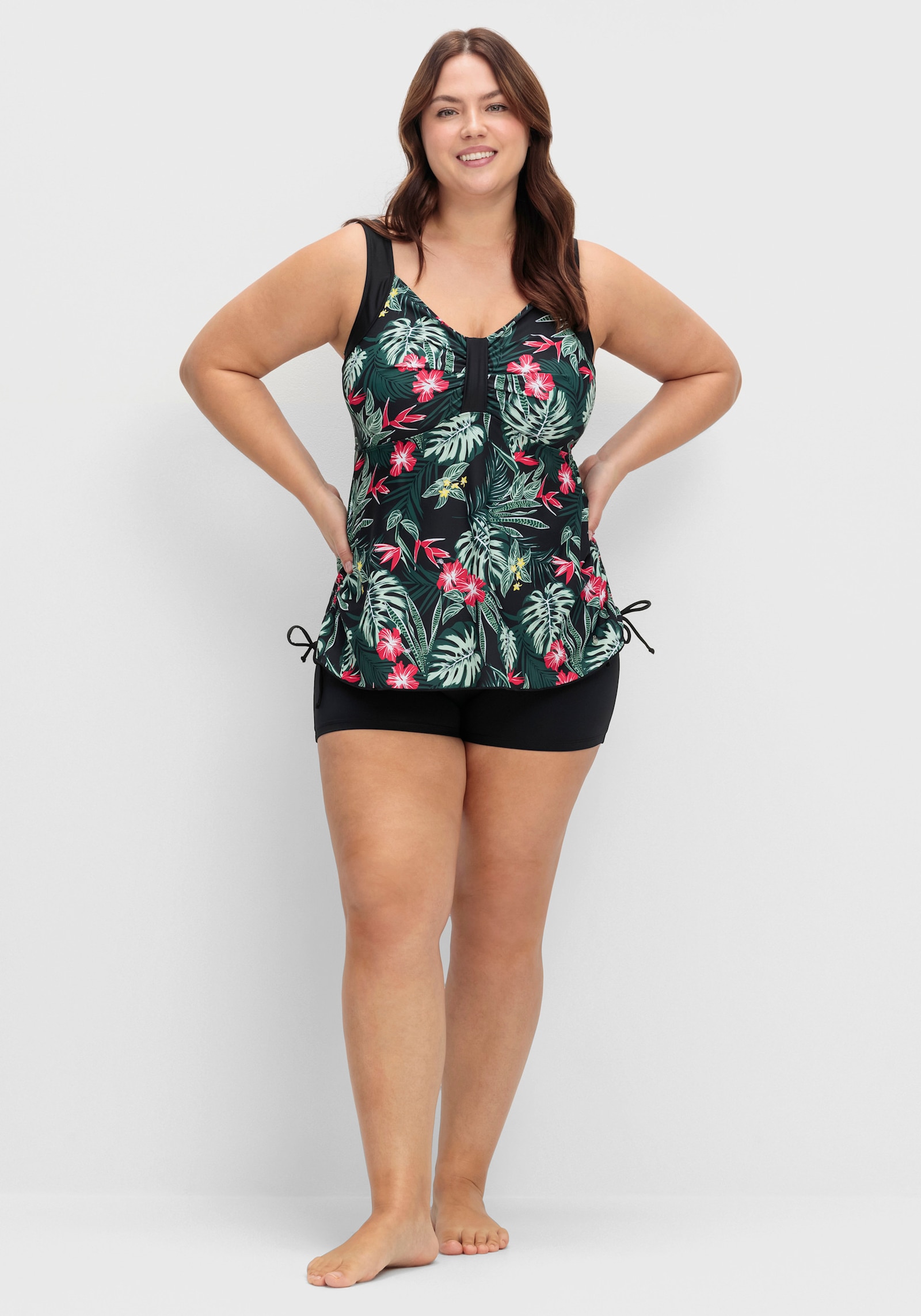 sheego Tankini-Oberteil mit Tropical-Print - schwarz-gemustert