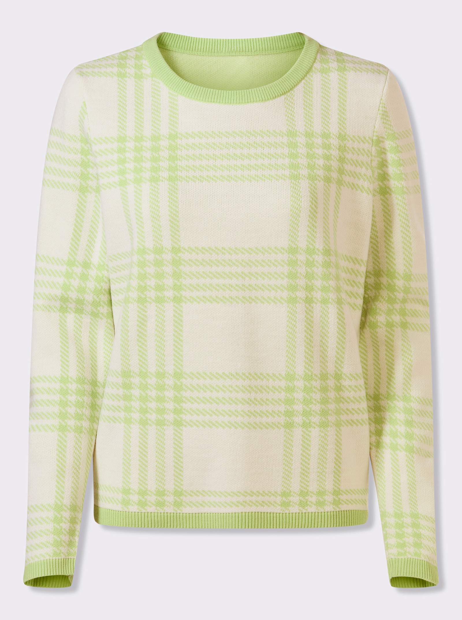 Rundhalspullover im Karo-Jacquardmuster - reseda-ecru-gemustert