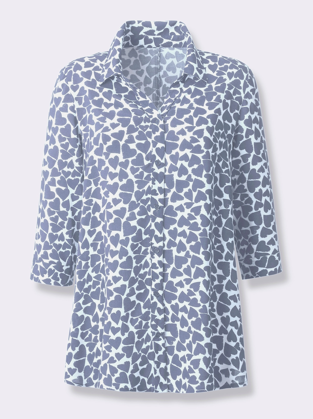 Longline blouse - wit/bleu gedessineerd