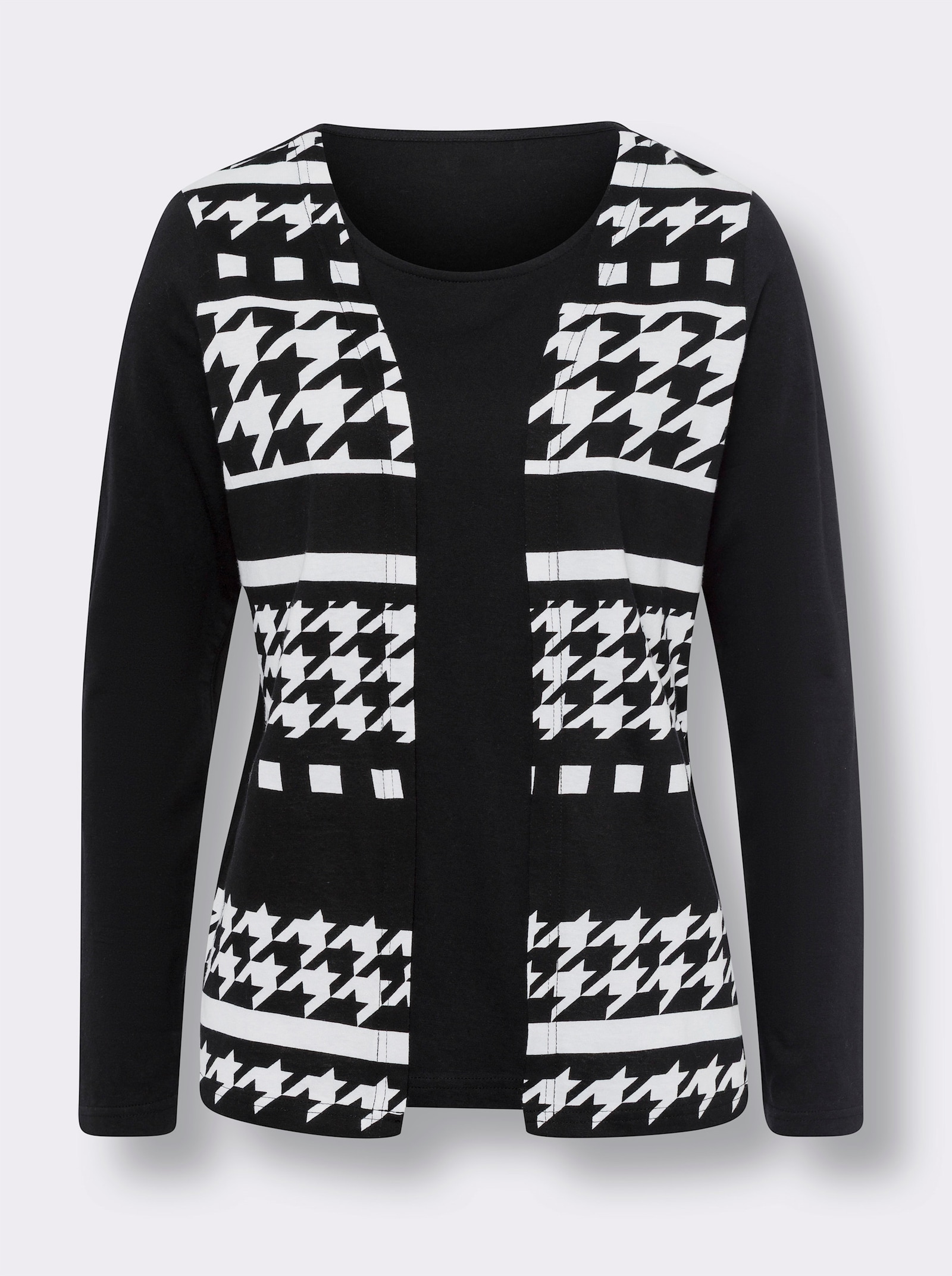 2-in-1-shirt met lange mouwen - zwart/wit geprint