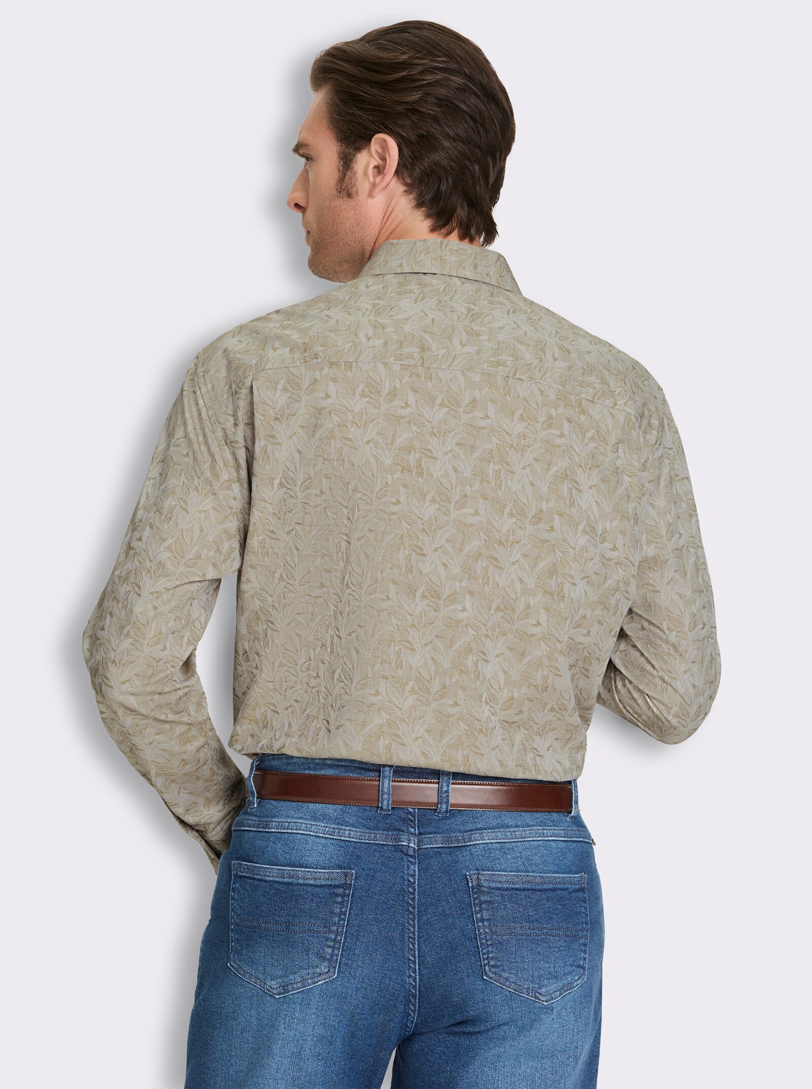 Marco Donati Langarmhemd mit Jacquard-Muster - khaki-gemustert
