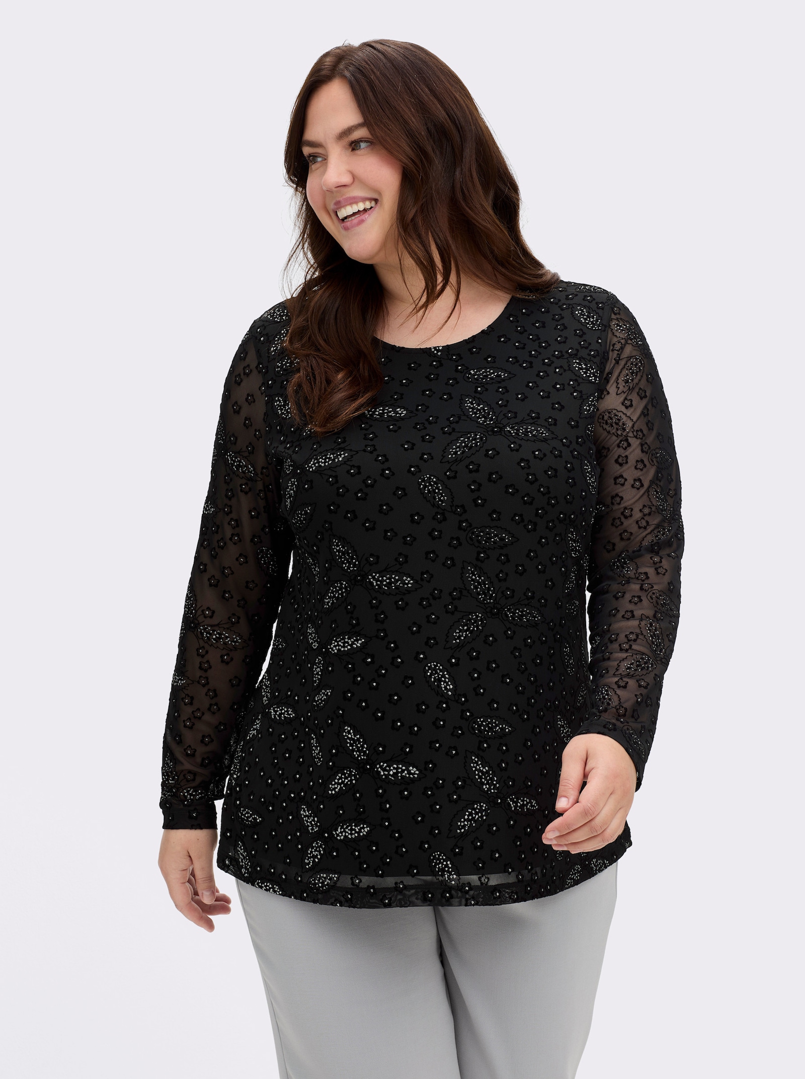 sheego by Joe Browns Shirt mit Glitzersteinchen - schwarz
