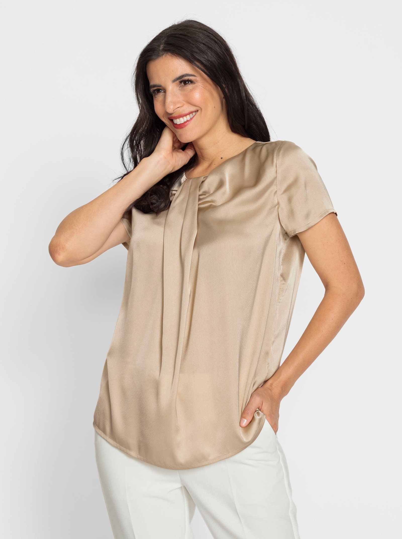 heine Kurzarmbluse mit Falten und Raffungen - beige