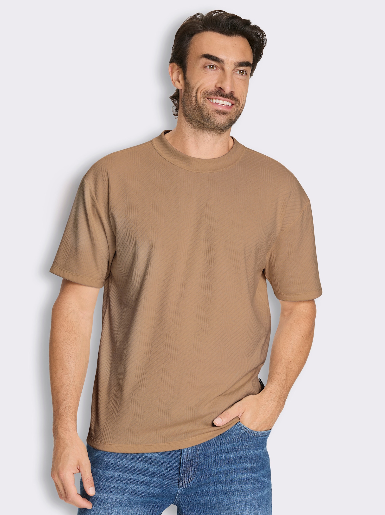 Marco Donati Kurzarmshirt in strukturierter Qualität - camel