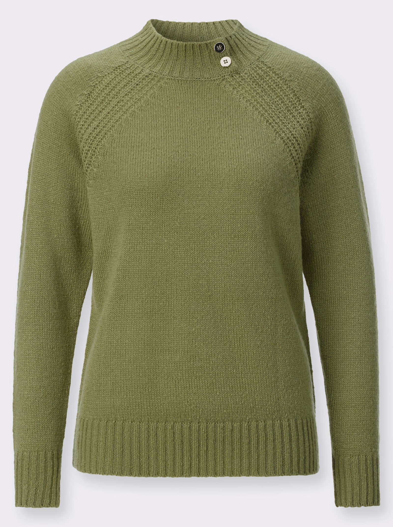 Stehkragenpullover mit Schmuckknöpfen - schilf