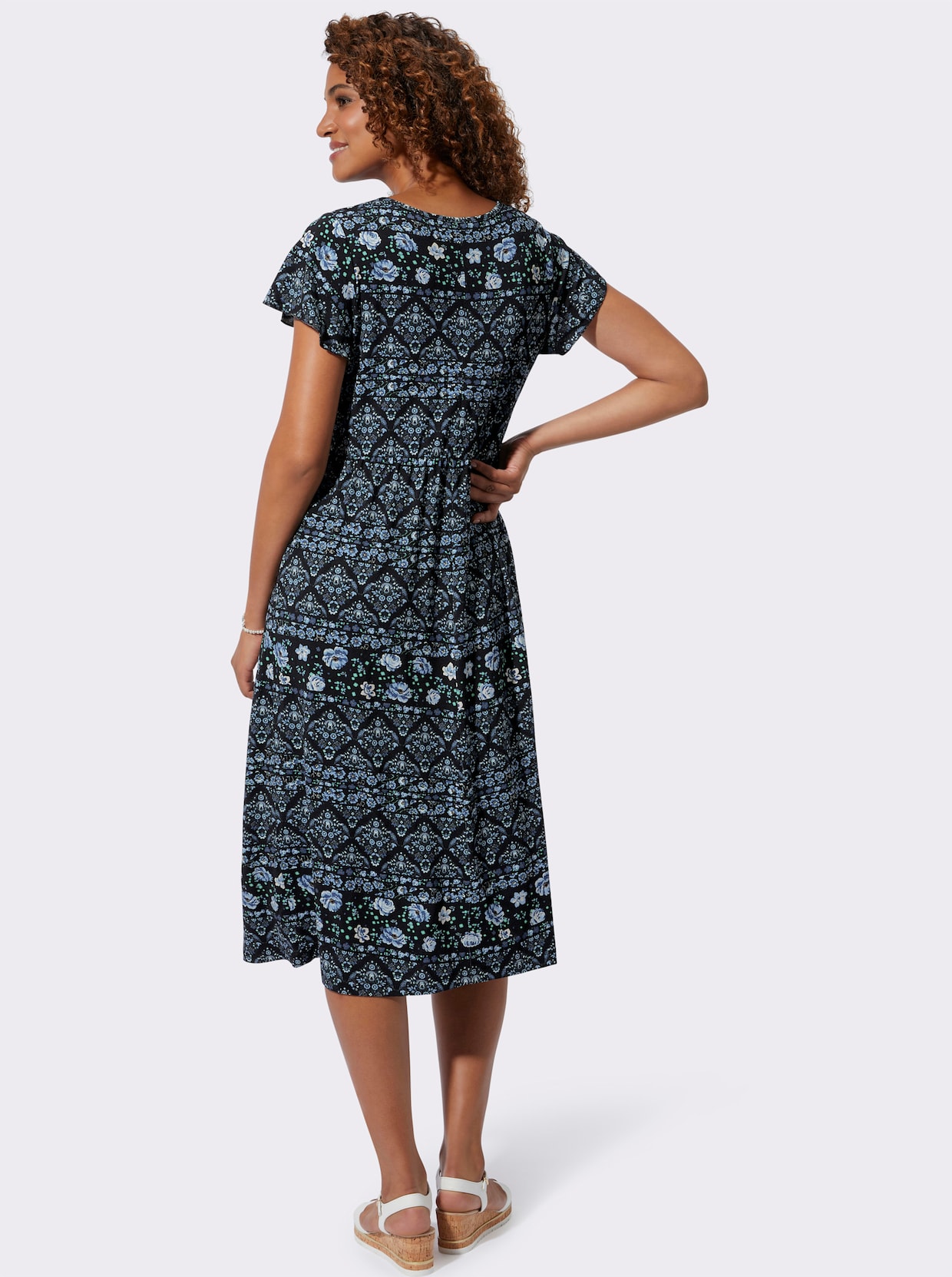 Robe en jersey - bleu jean-noir imprimé