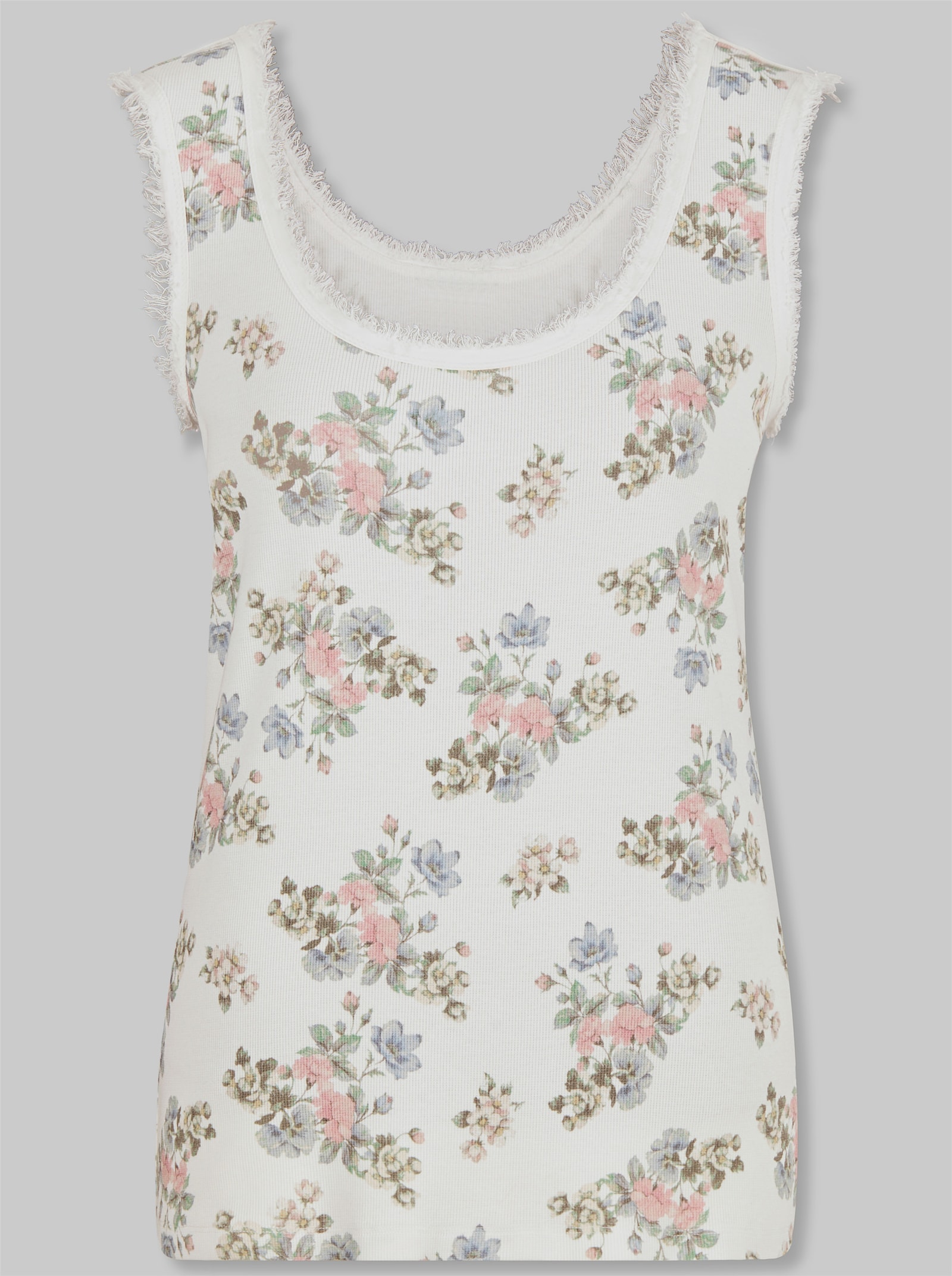 heine Shirttop mit Fransenborte - ecru-bedruckt