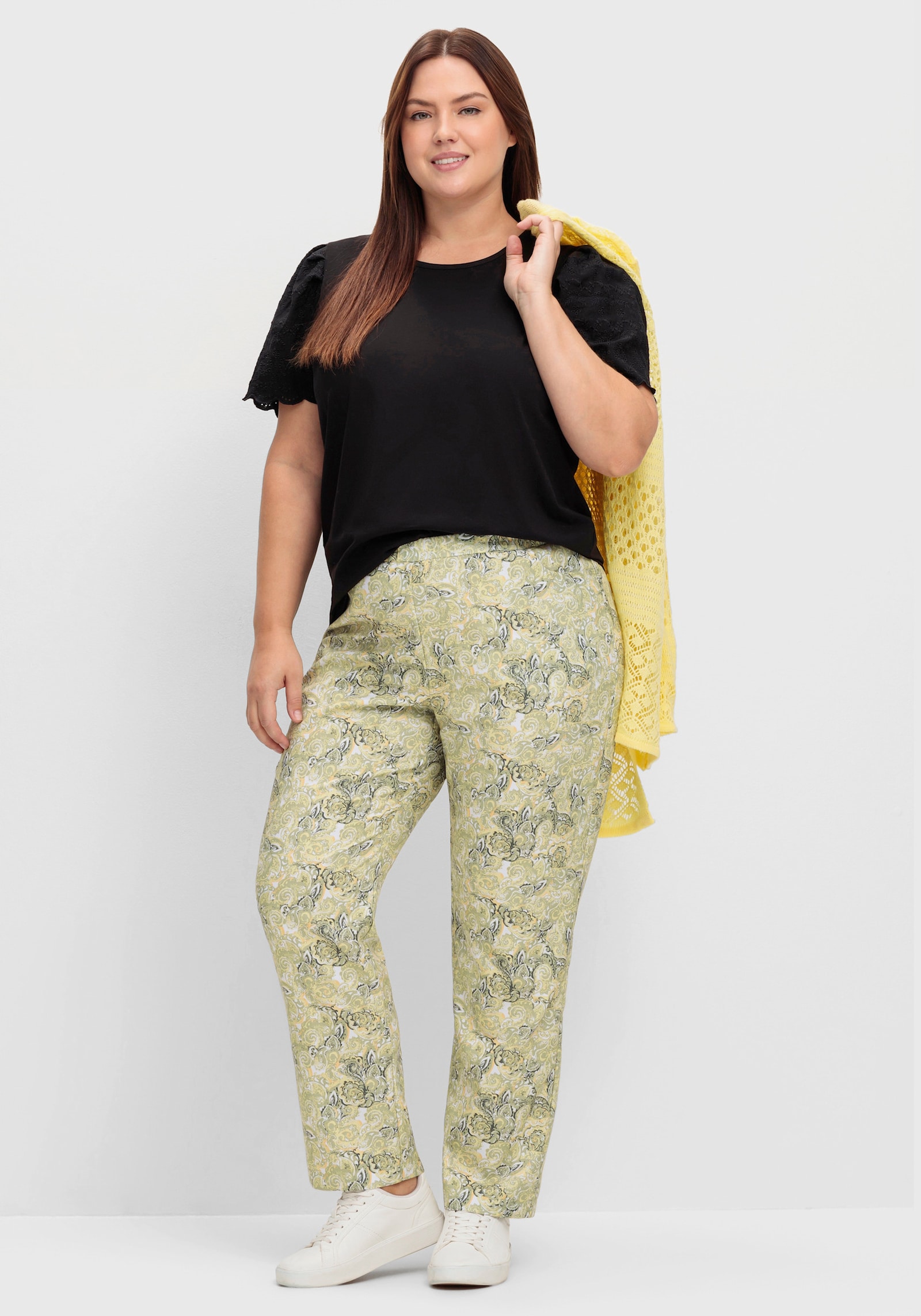 Druckhose mit Paisley-Muster - lindgrün-zitrone-bedruckt