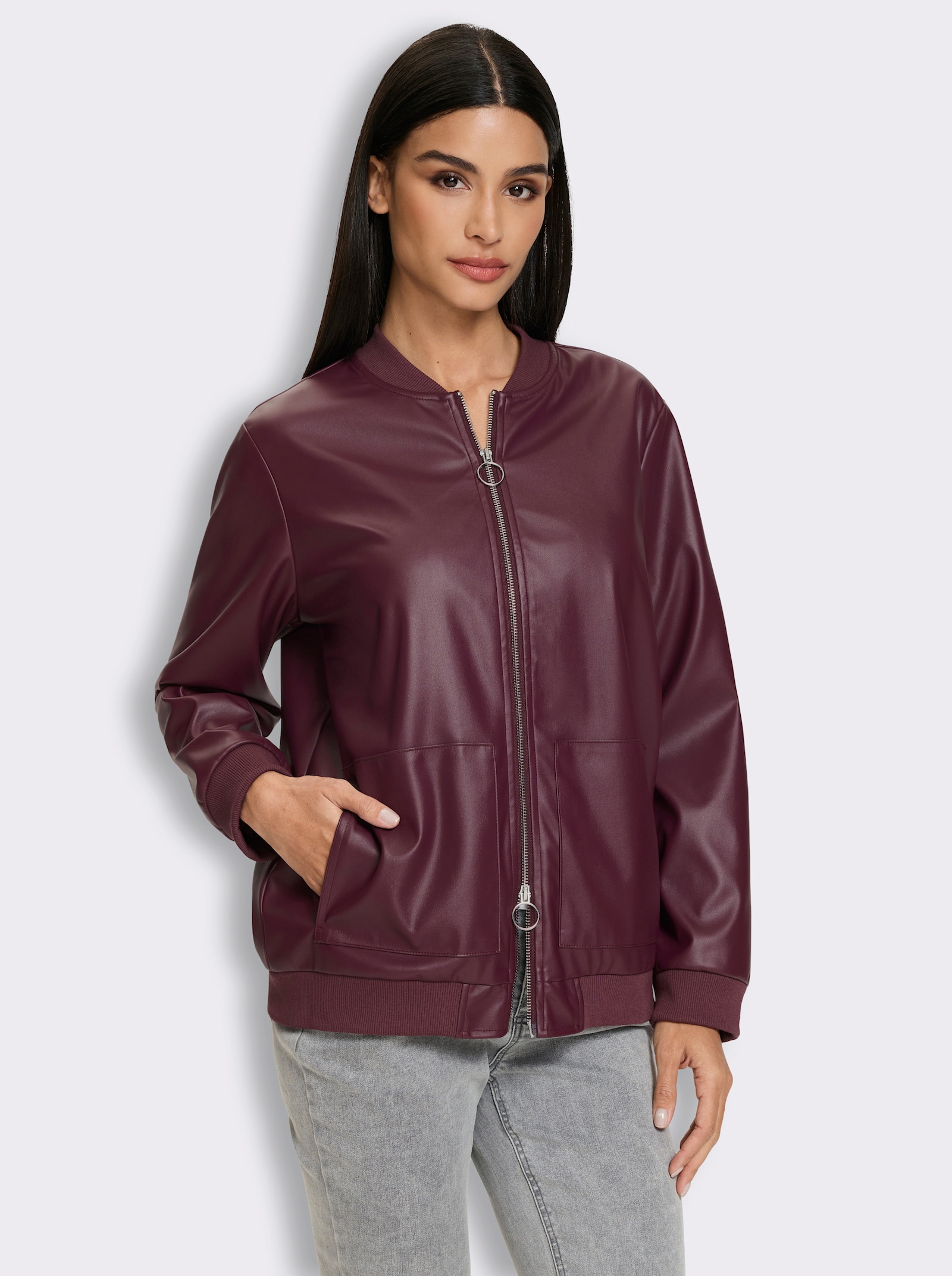 heine Lederimitatjacke Mit Strickbündchen - burgund