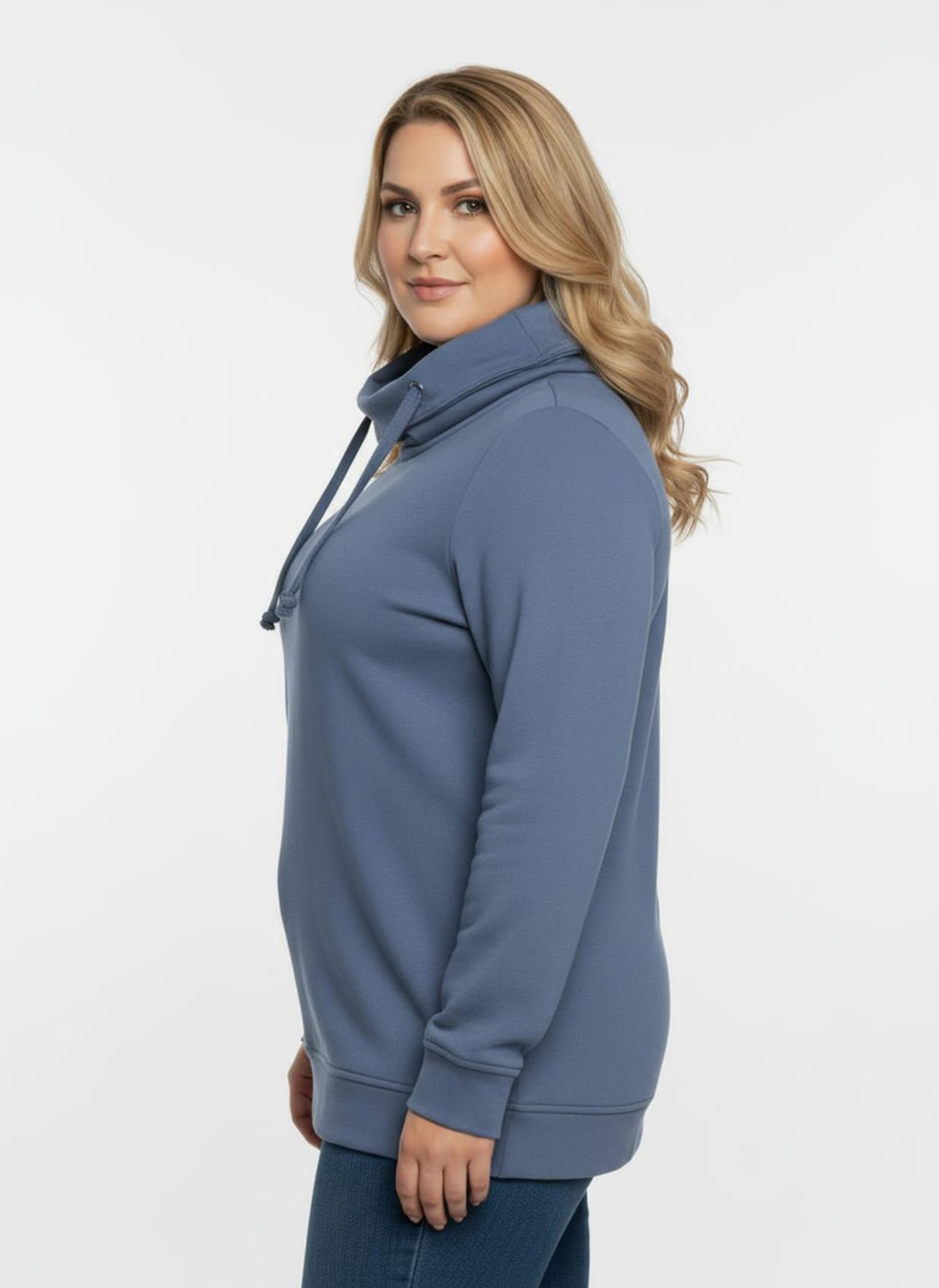 Sweatshirt mit halsfernem Rollkragen - blau