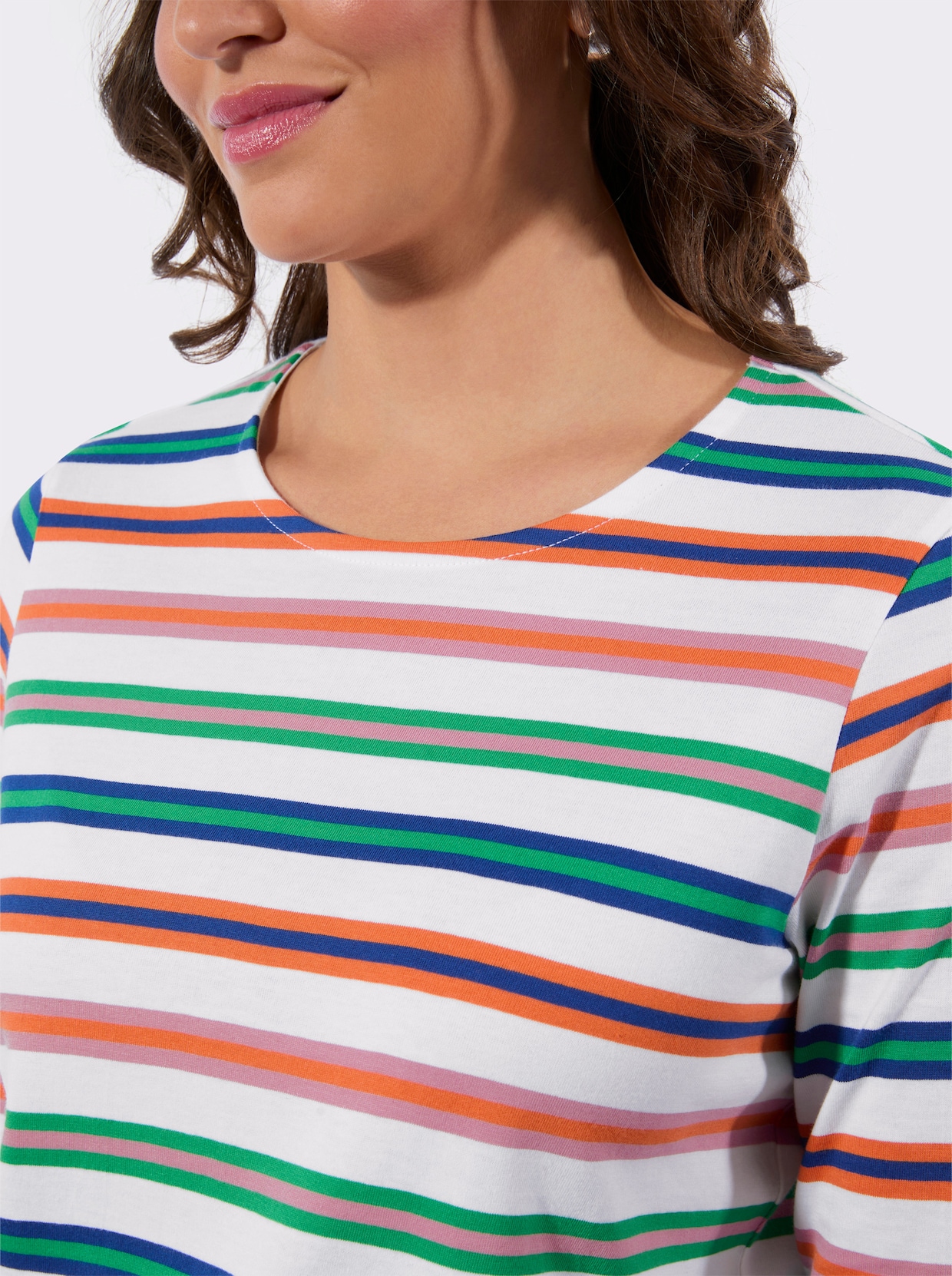 Rundhalsshirt - ecru-altrosa-geringelt