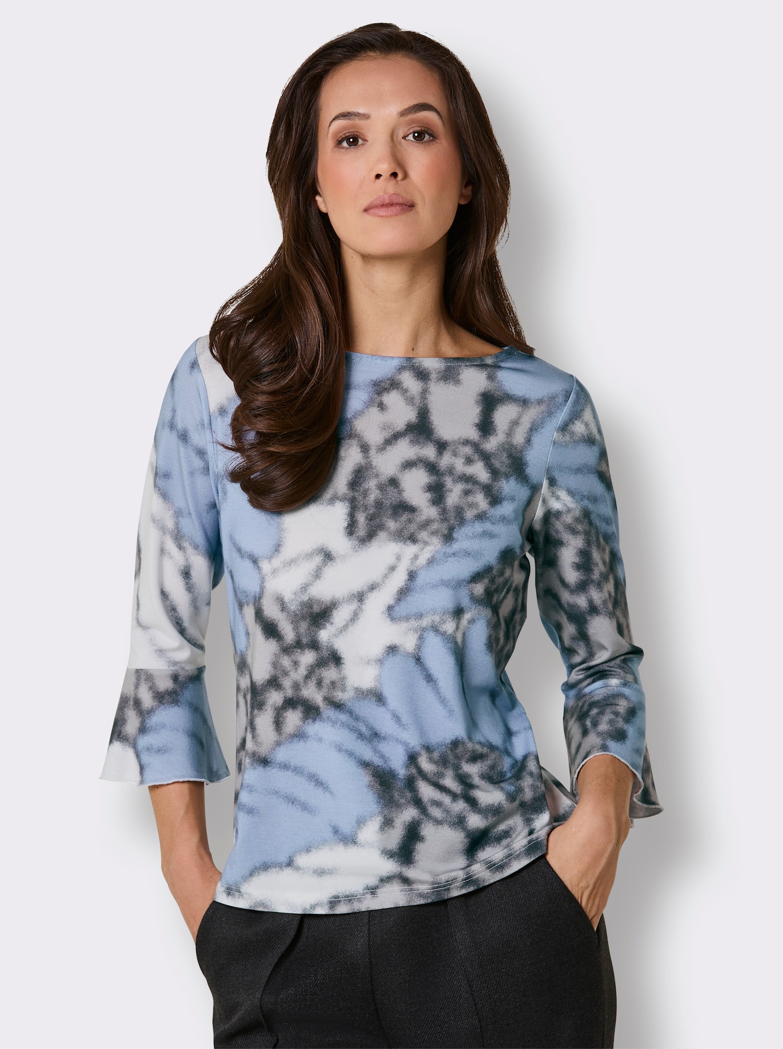 CREATION L PREMIUM 3/4-Arm-Shirt mit Volants - ecru-eisblau
