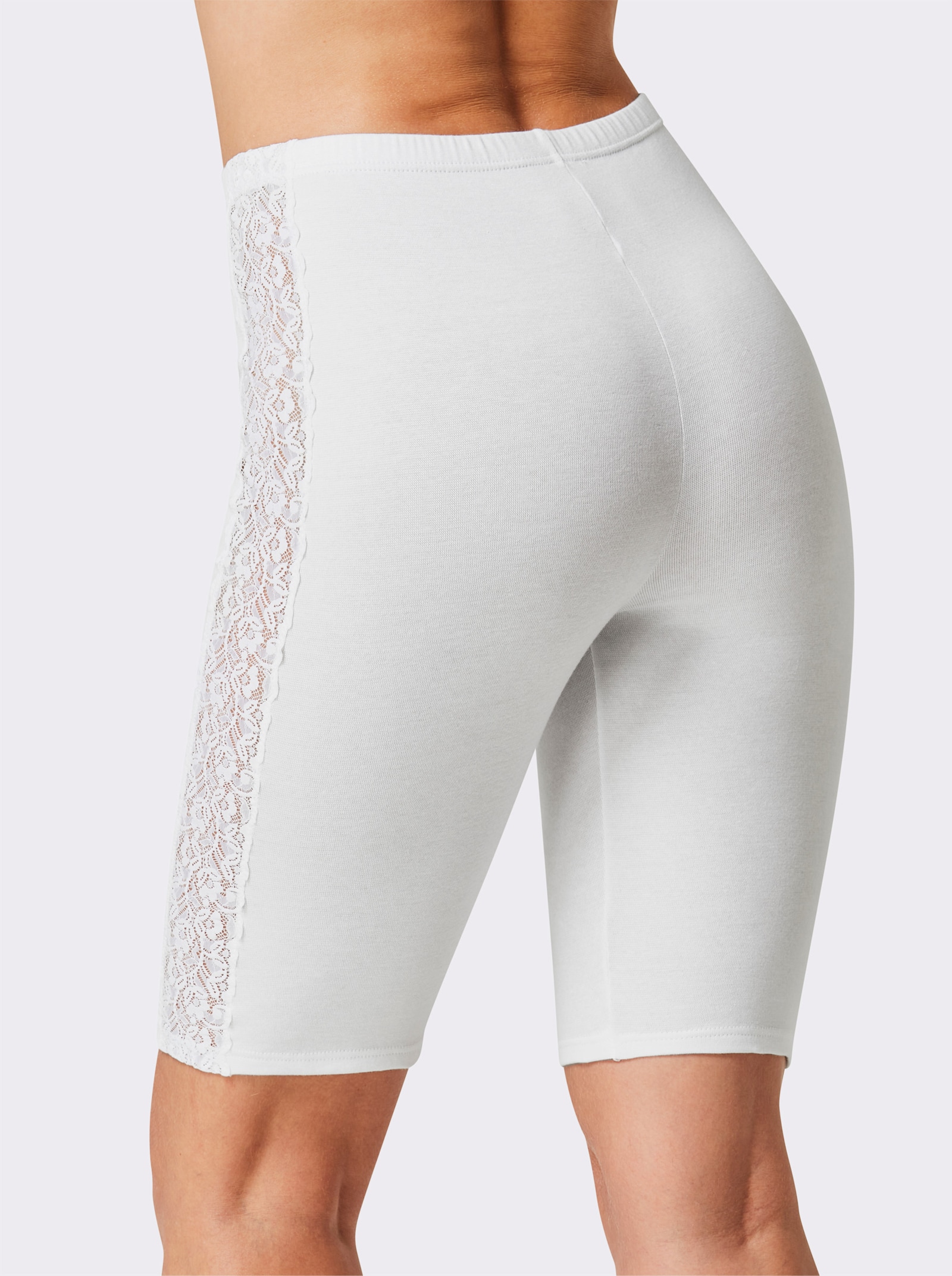 Longpanty mit Spitzen-Einsatz seitlich - weiß