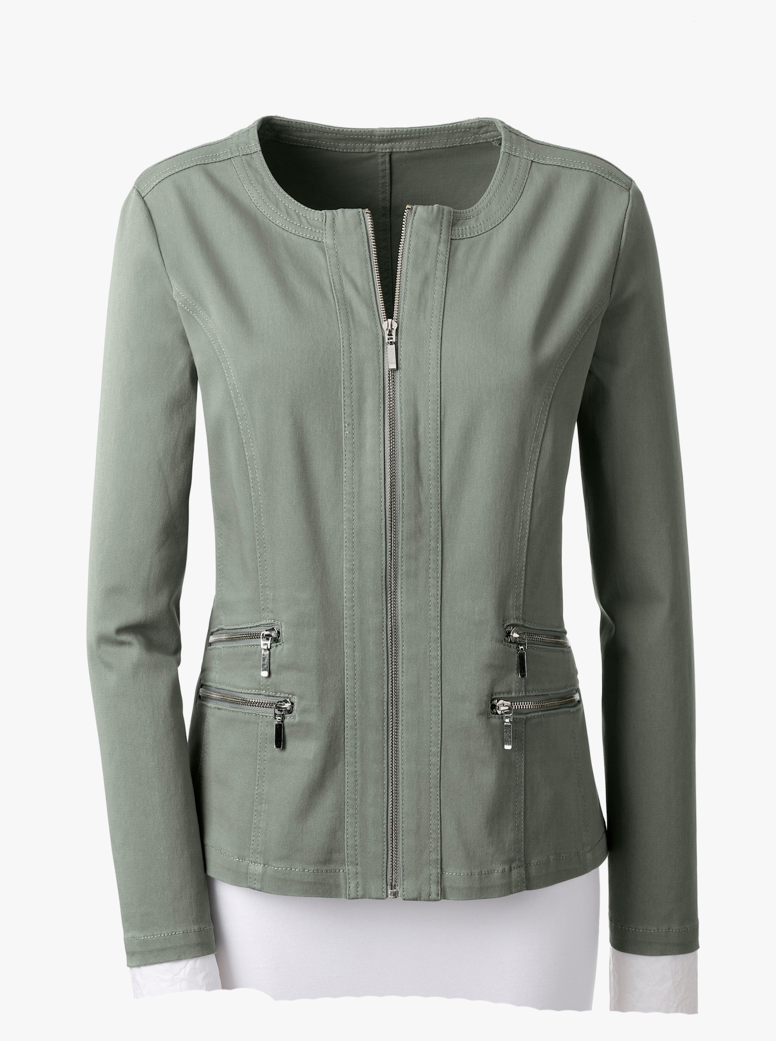 Jeansblazer mit Zier-Reißverschlüssen - schilf