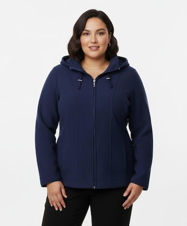 Fleecejacke mit abnehmbarer Kapuze - marine