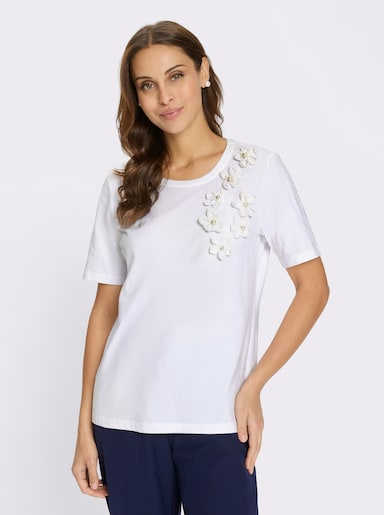 Kurzarmshirt mit Blüten-Applikation - ecru