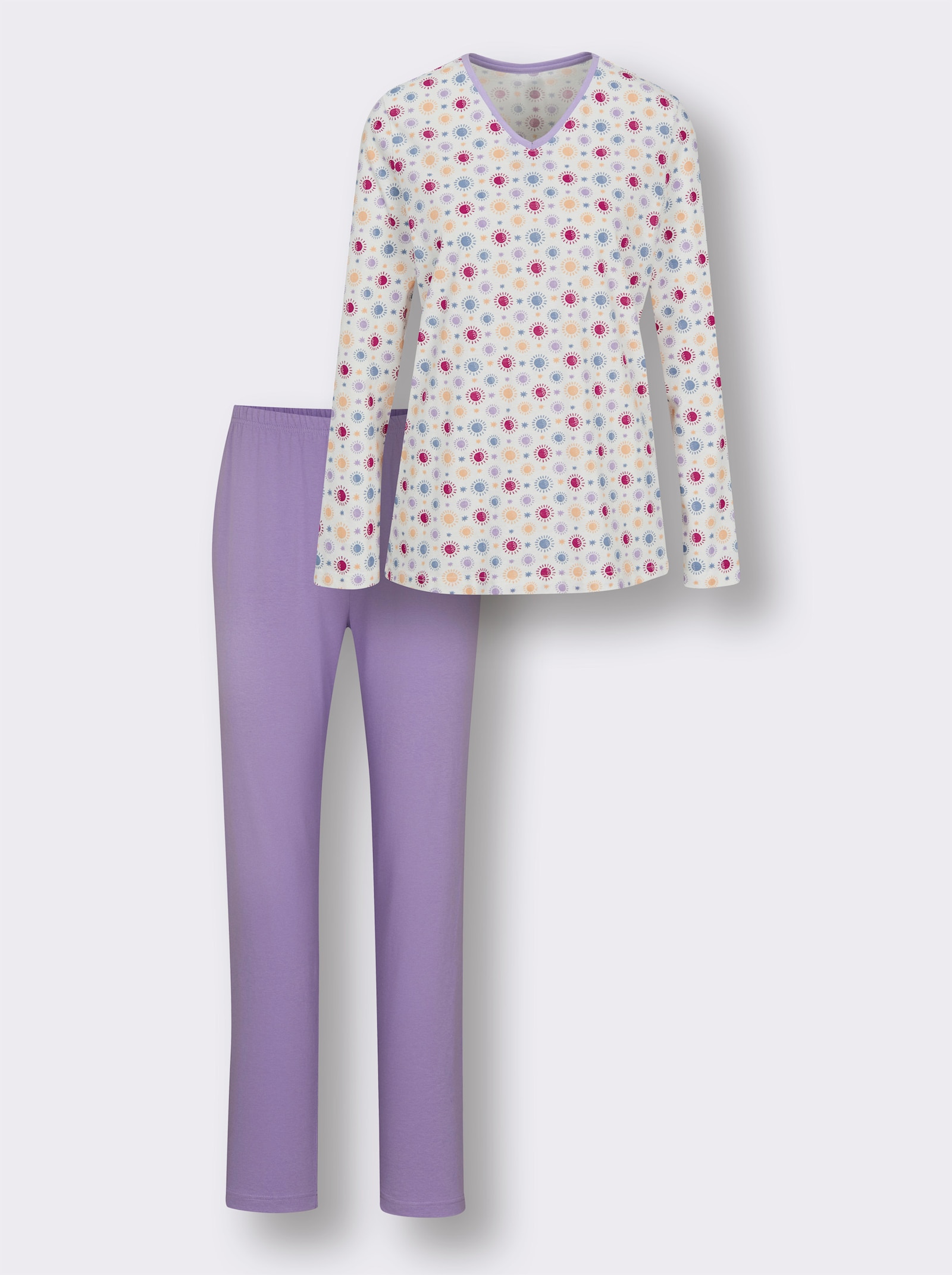 wäschepur Schlafanzug aus reiner Baumwolle - ecru-lavendel-bedruckt