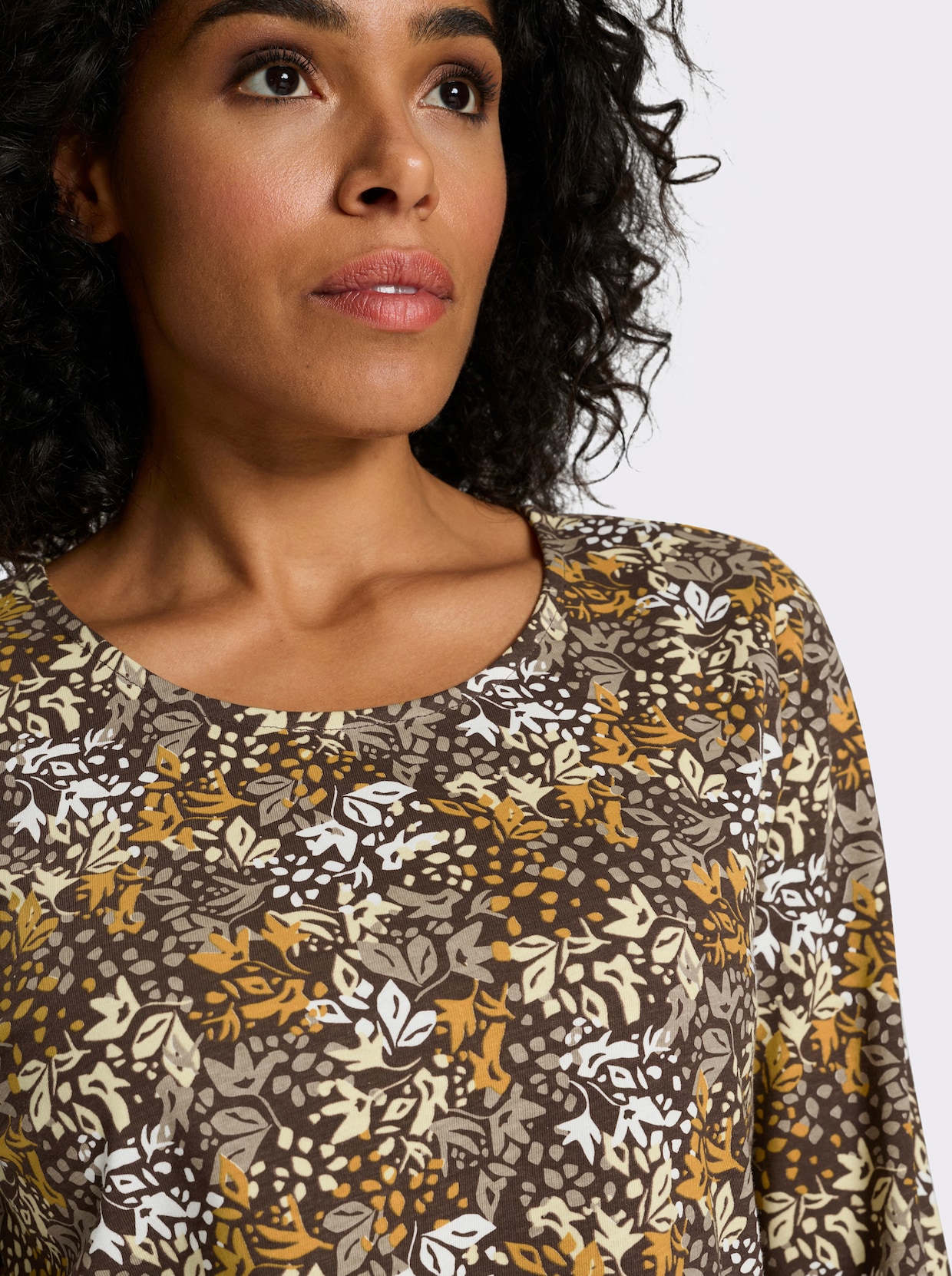 Shirt met lange mouwen en bloemenpatroon - choco/oker bedrukt