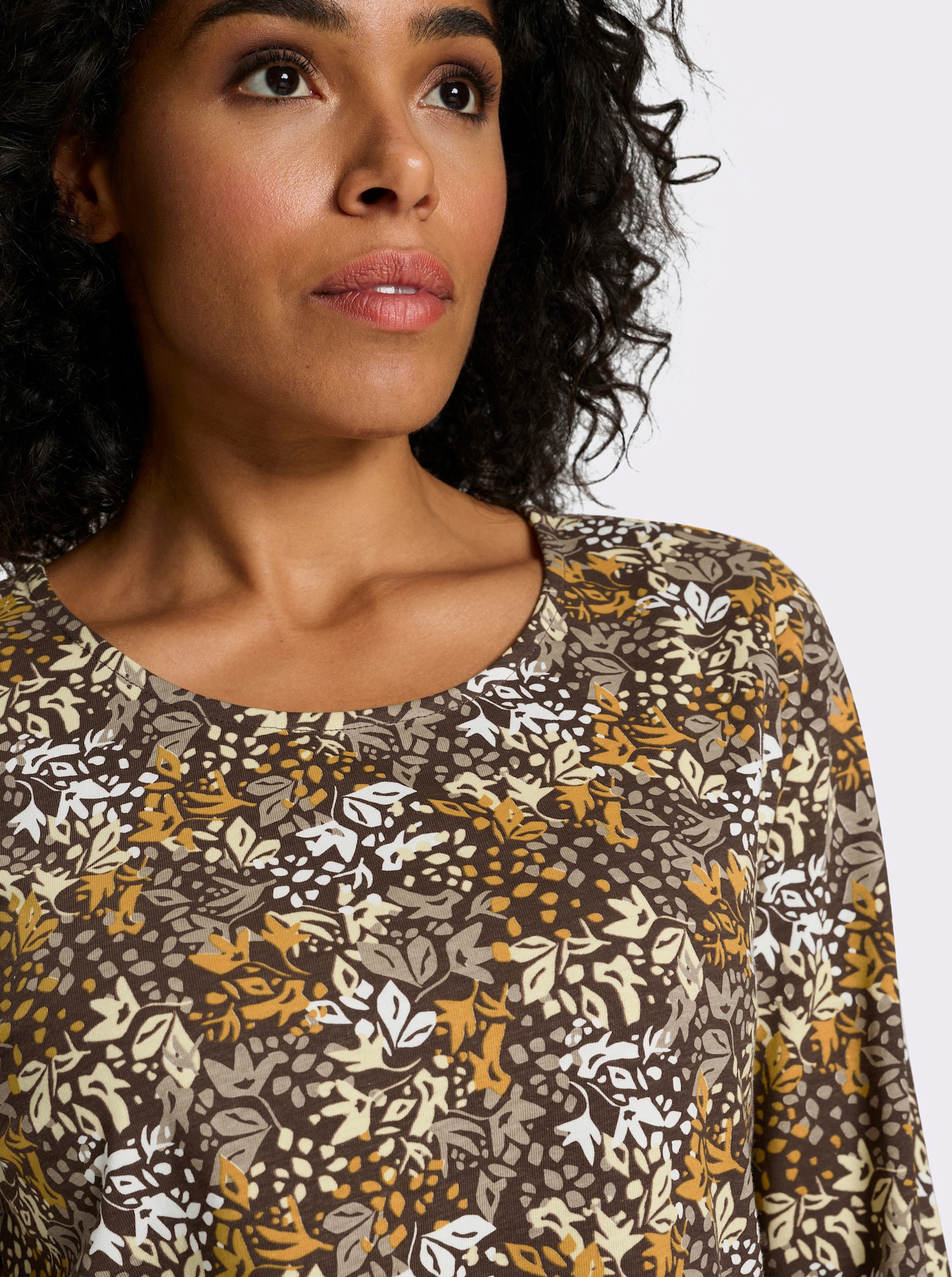 Shirt met lange mouwen en bloemenpatroon - choco/oker bedrukt