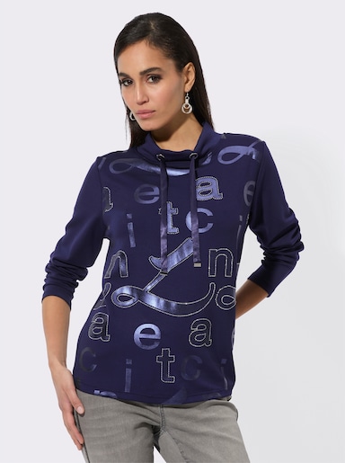 Langarmshirt mit Glitzersteinchen - marine-bedruckt