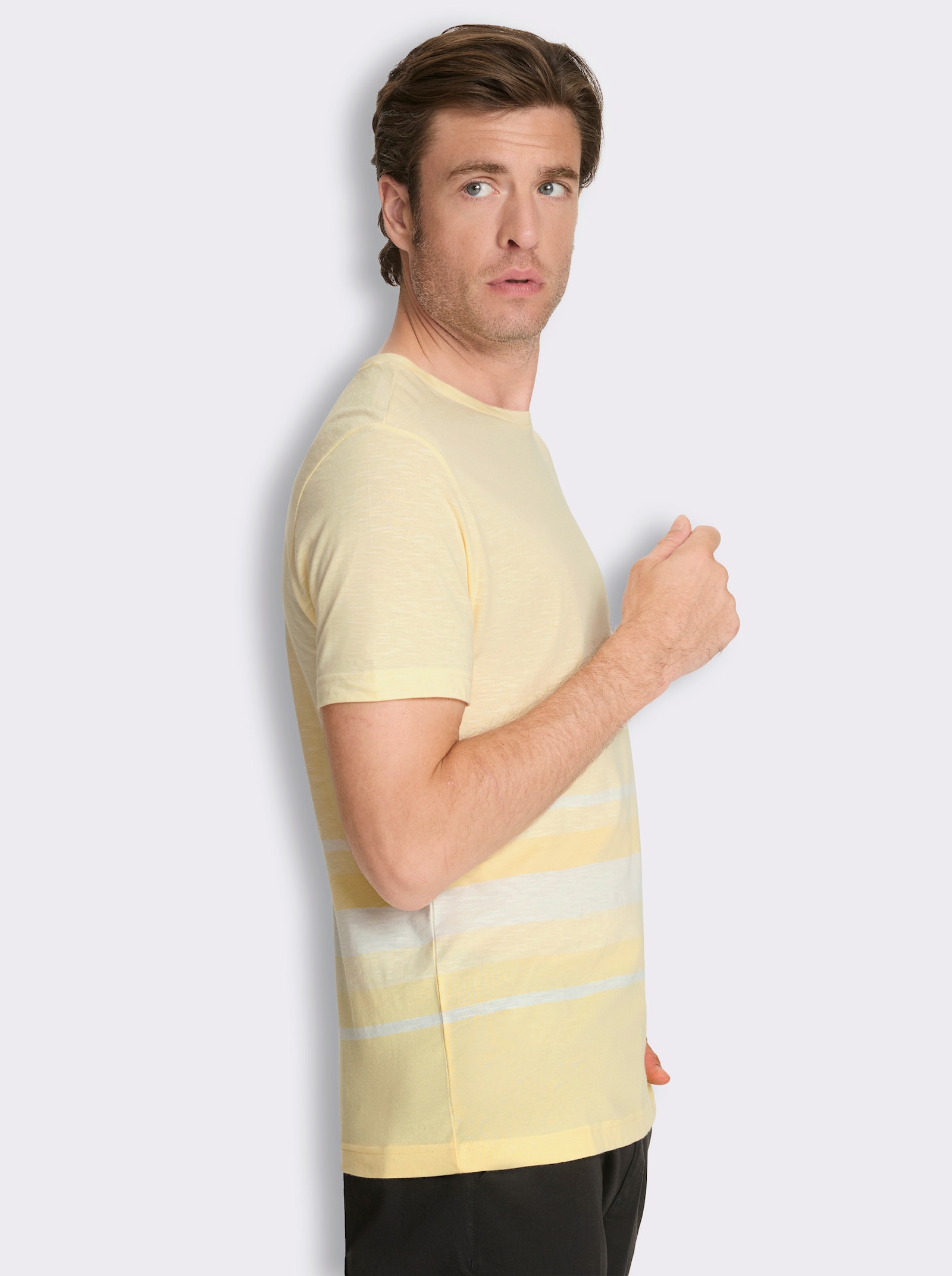 Kurzarmshirt mit garngefärbtem Muster - vanille