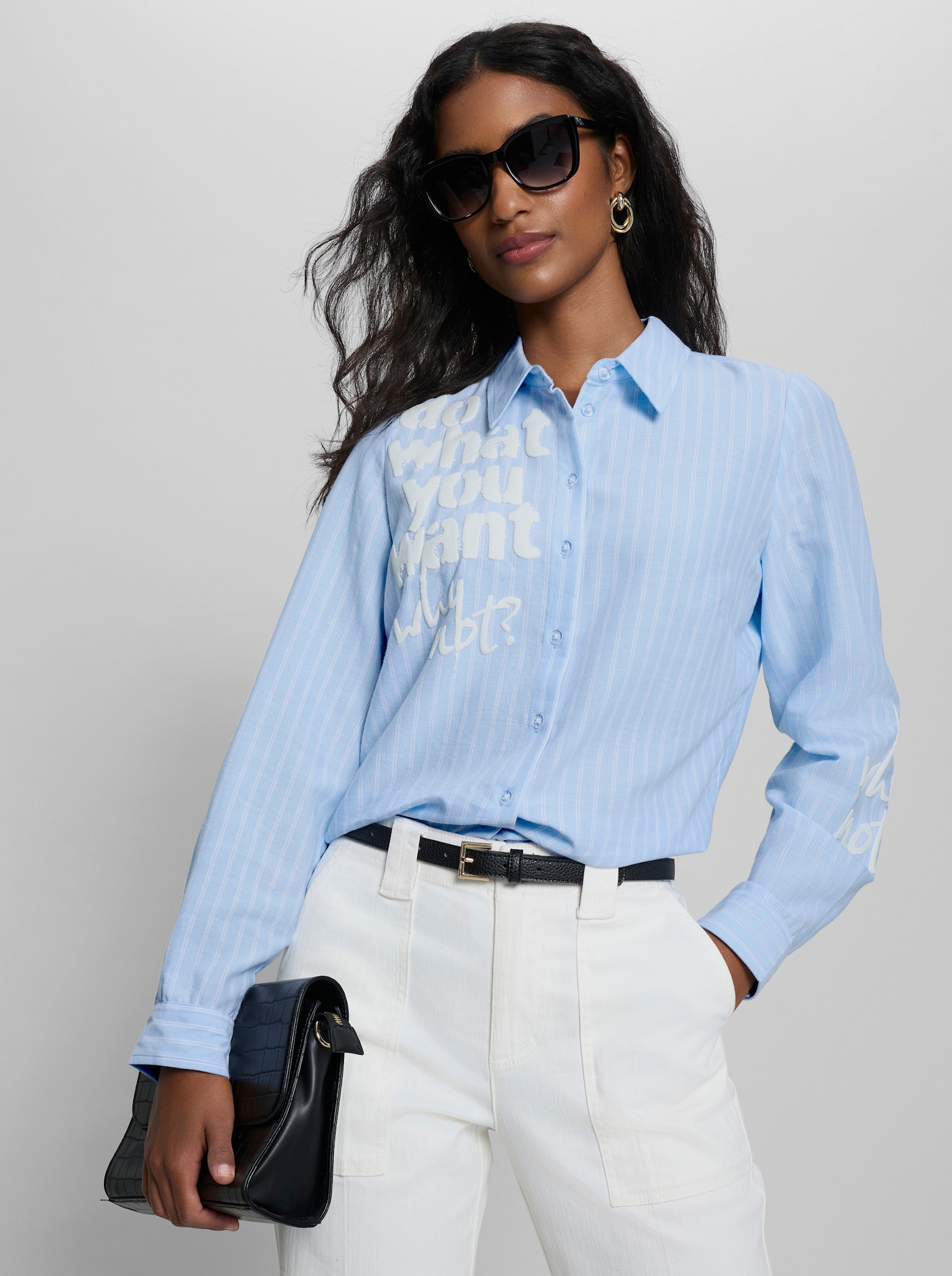 heine Hemdbluse mit Streifen - eisblau-ecru-gestreift