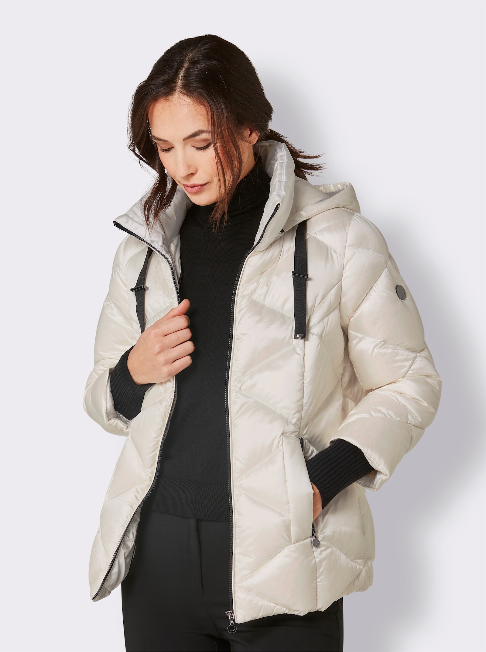 CREATION L PREMIUM Donsjack met tricotboordjes - ecru