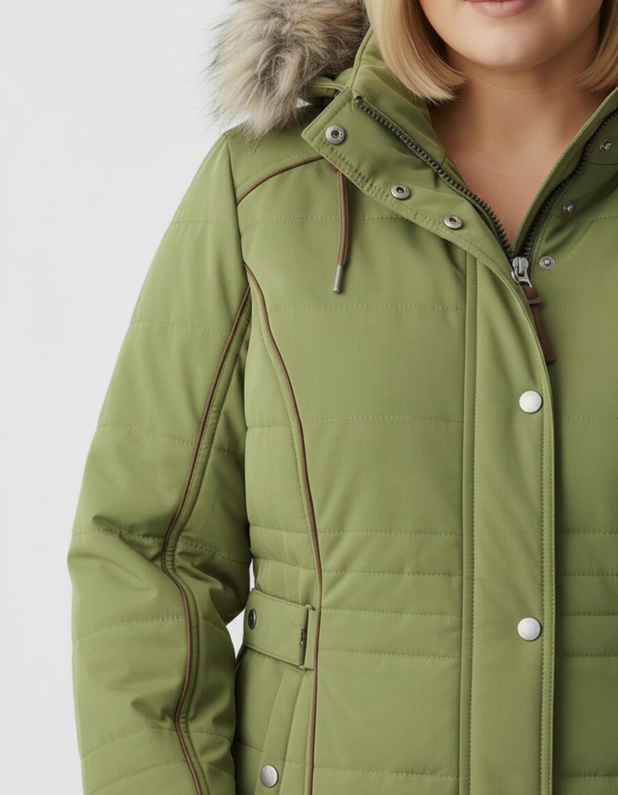 Steppjacke mit Pelz-Imitat, abknöpfbar - grün