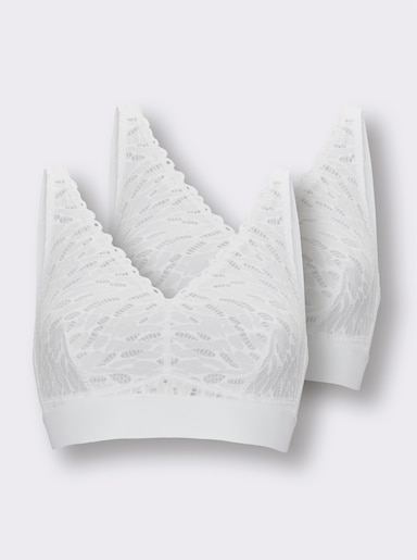 wäschepur Komfort-BH ohne Bügel mit Lochstickerei-Muster - 2x weiß
