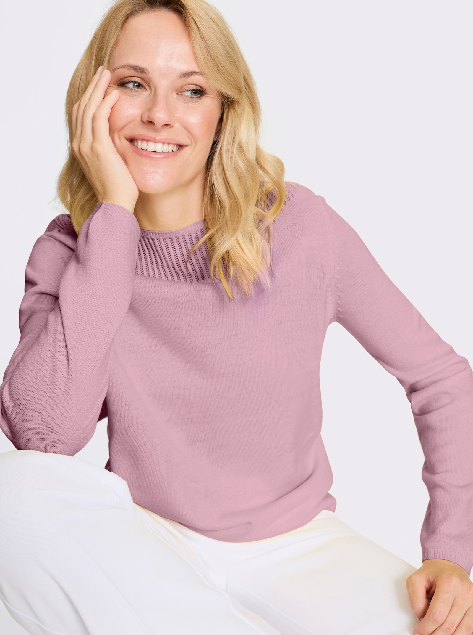 Pulóver, dl.rukávy, rebr.zakončenia - svetloružová