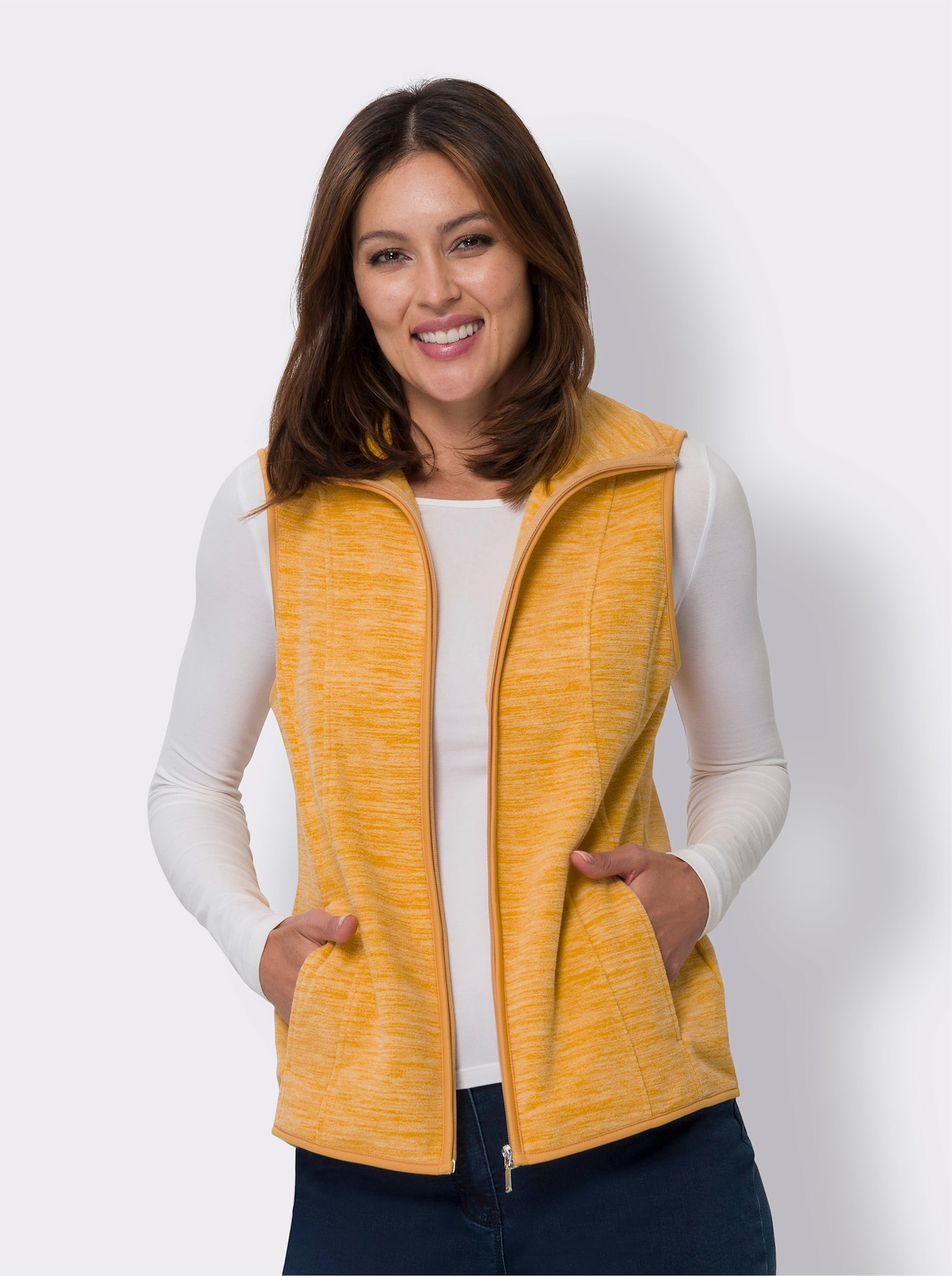 Fleeceweste in Melange-Optik - ocker-meliert